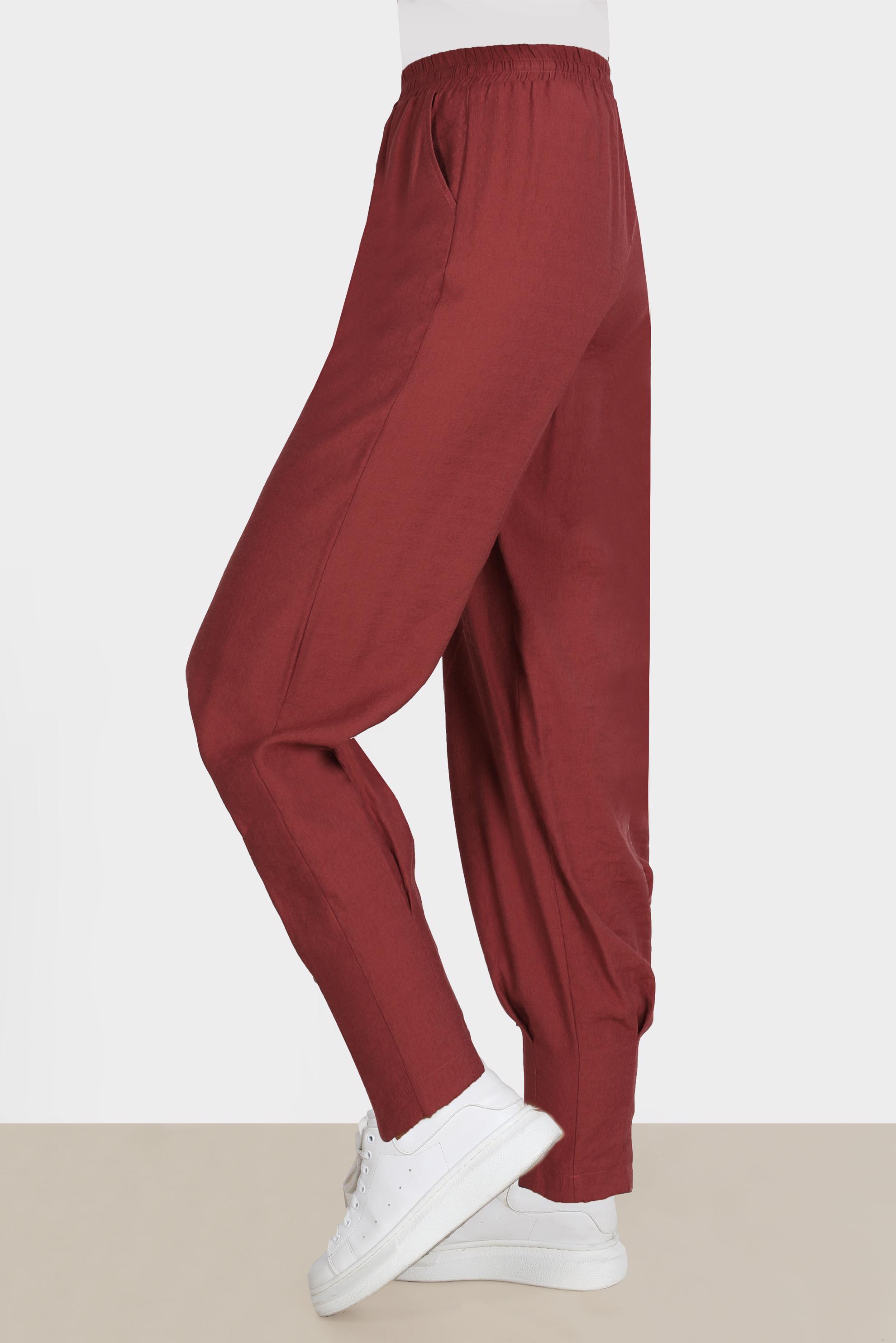 Tesettür giyim BORDO PİLİSE DETAYLI PANTOLON 70381 