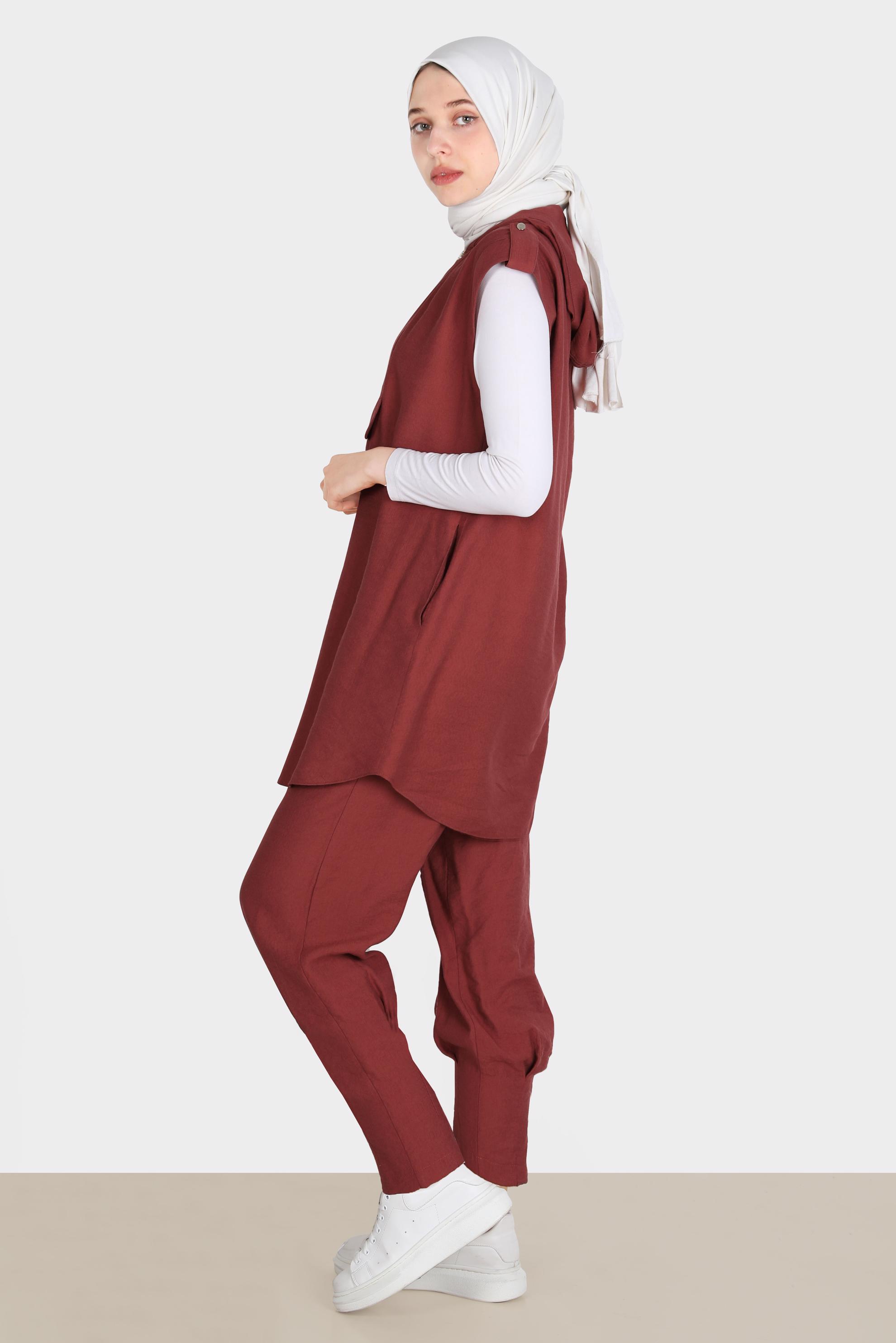 Tesettür giyim BORDO PİLİSE DETAYLI PANTOLON 70381 