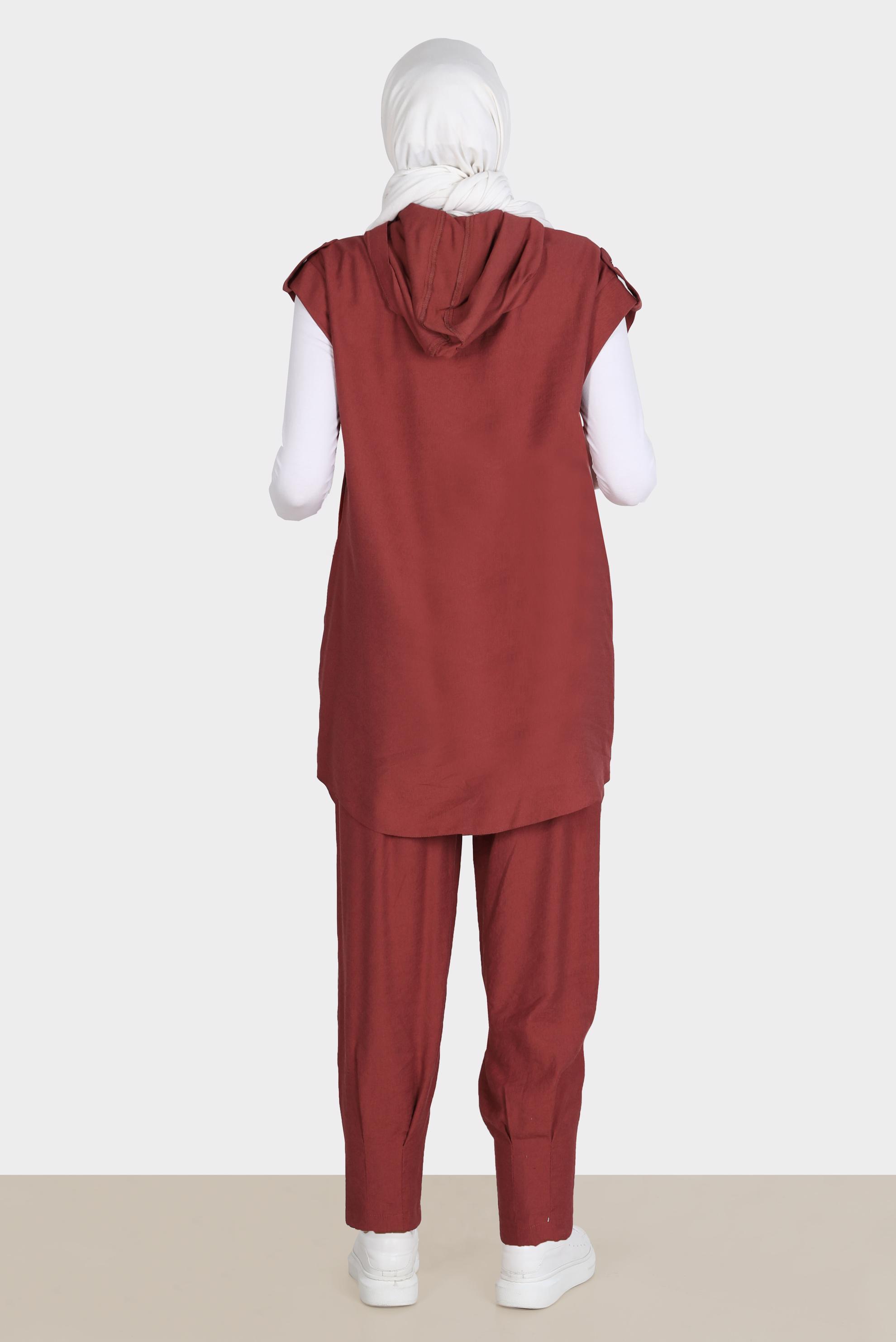 Tesettür giyim BORDO PİLİSE DETAYLI PANTOLON 70381 