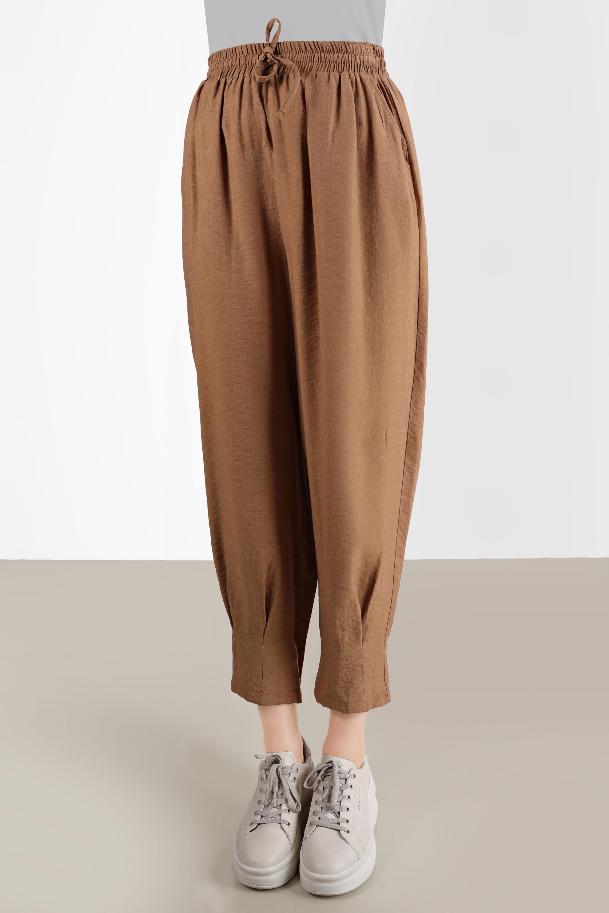 Tesettür giyim KAHVE PİLİSE DETAYLI PANTOLON 70381 