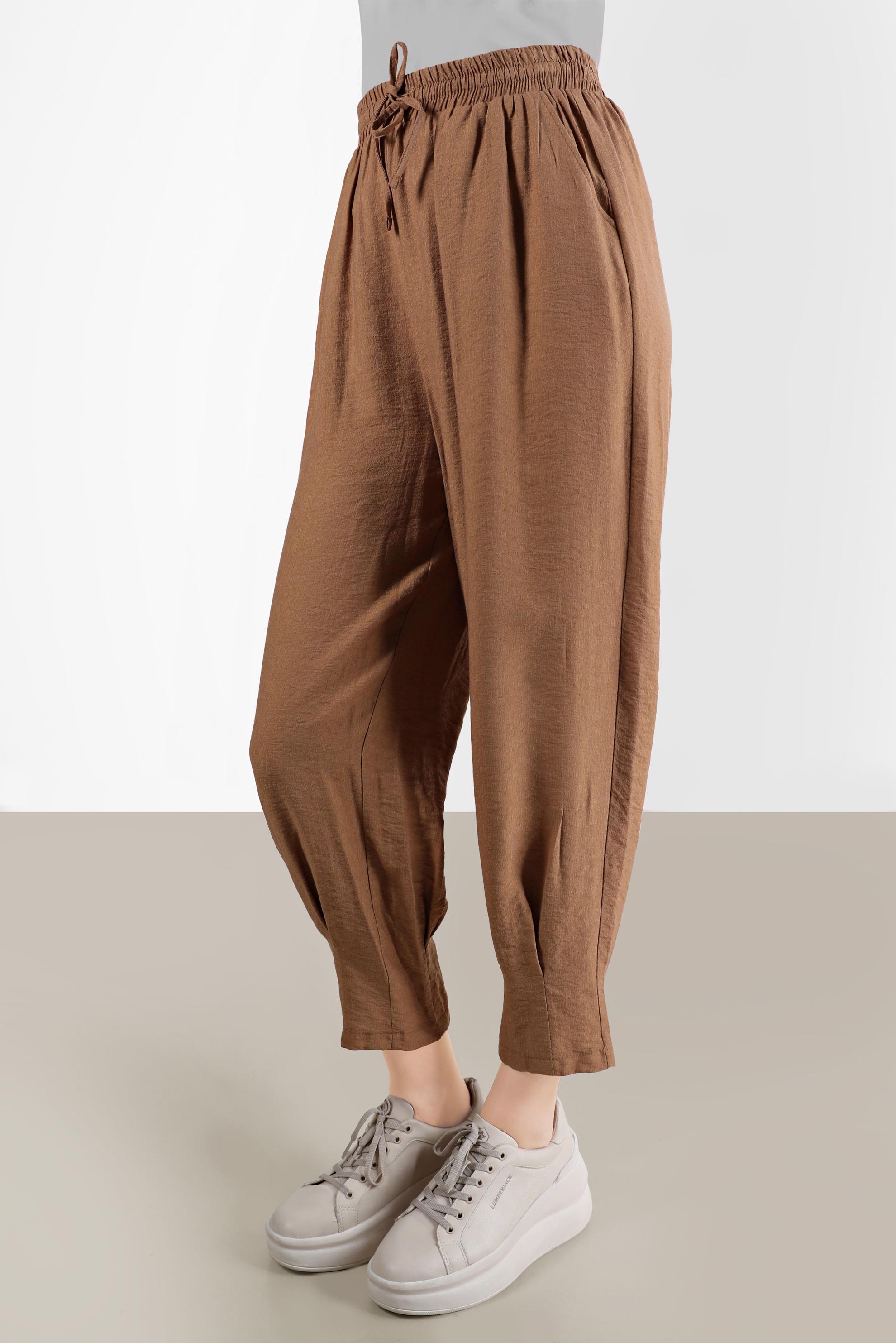 Tesettür giyim KAHVE PİLİSE DETAYLI PANTOLON 70381 