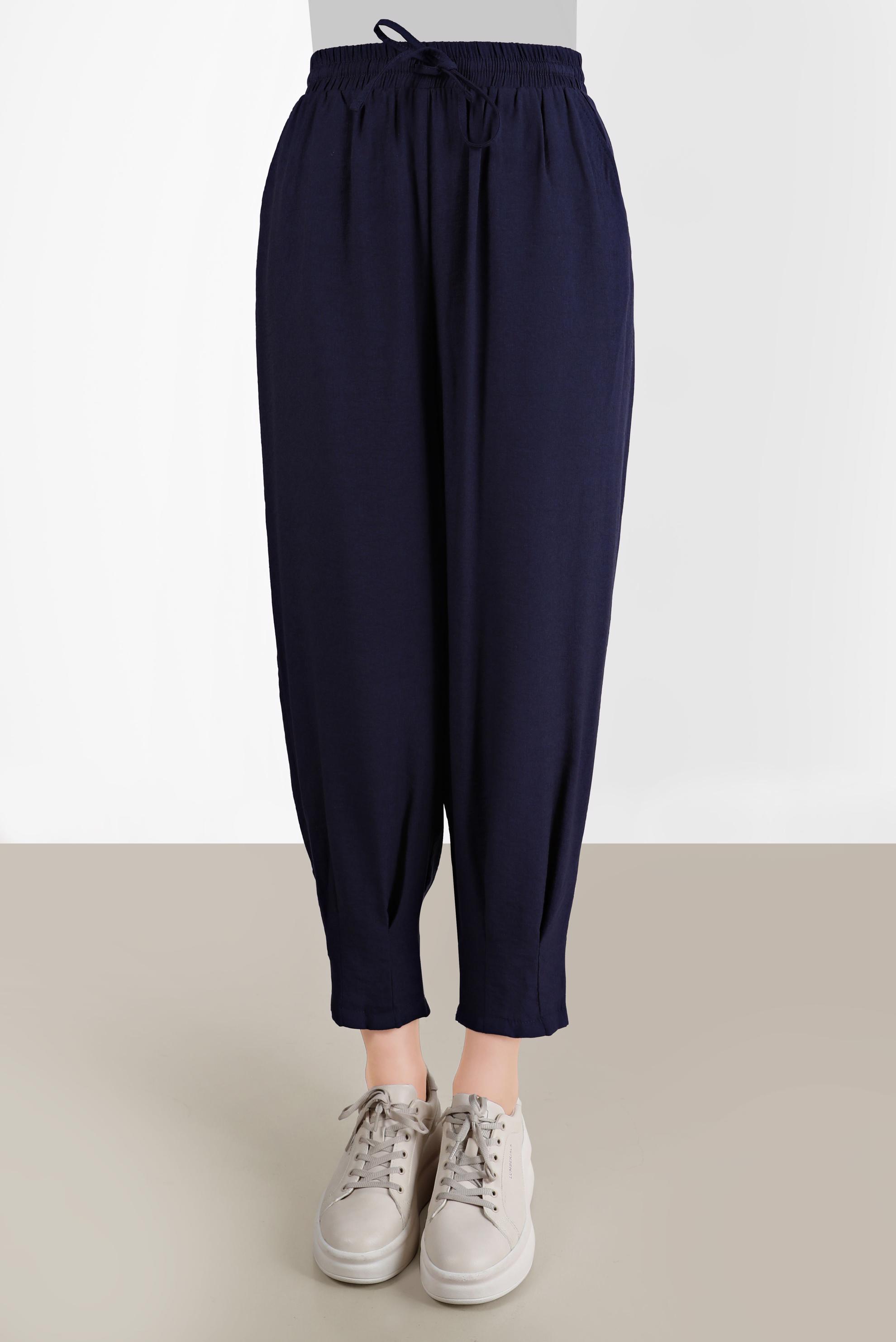 Tesettür giyim LACİVERT PİLİSE DETAYLI PANTOLON 70381 