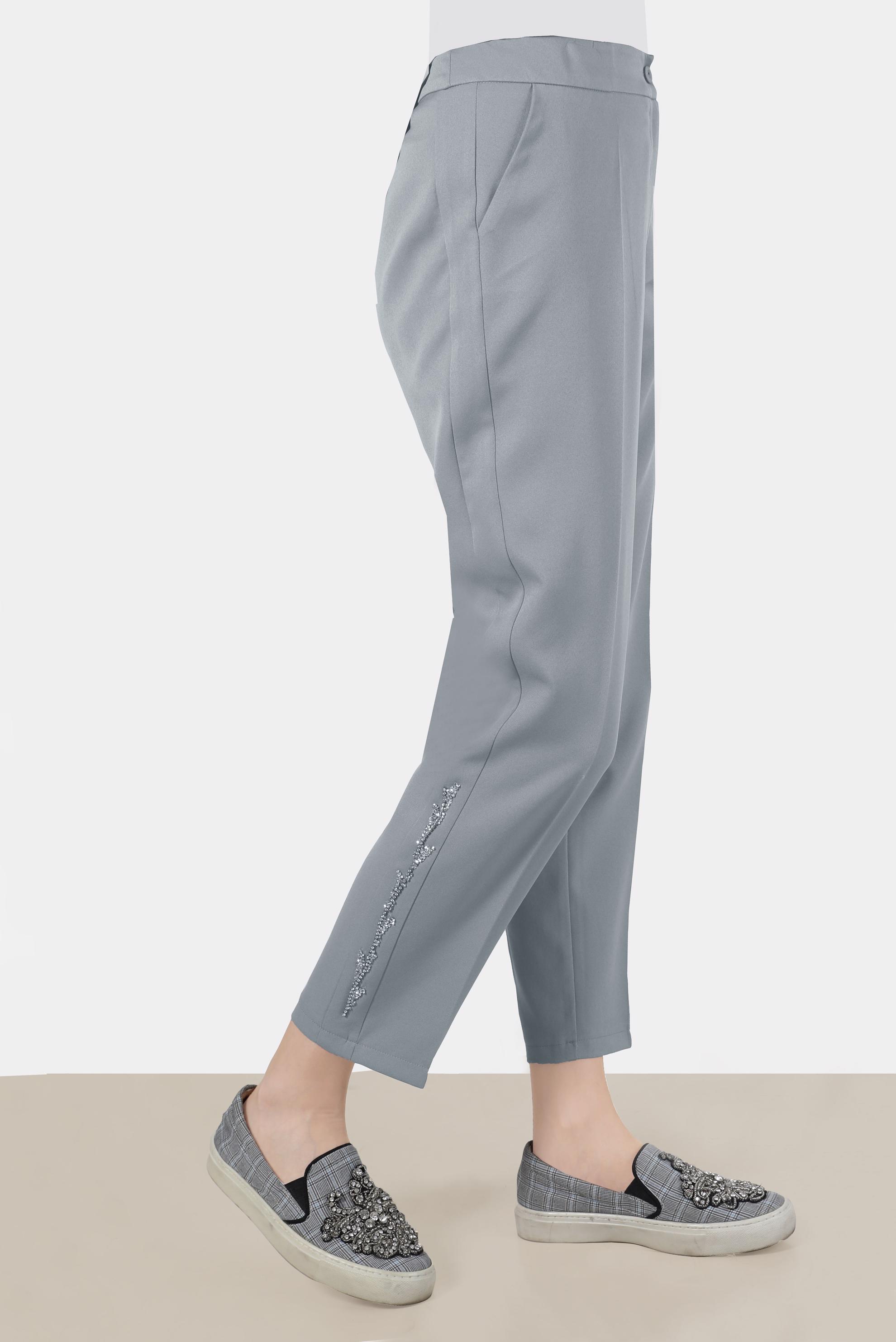 Tesettür giyim GRİ NAKIŞLI PANTOLON 70382