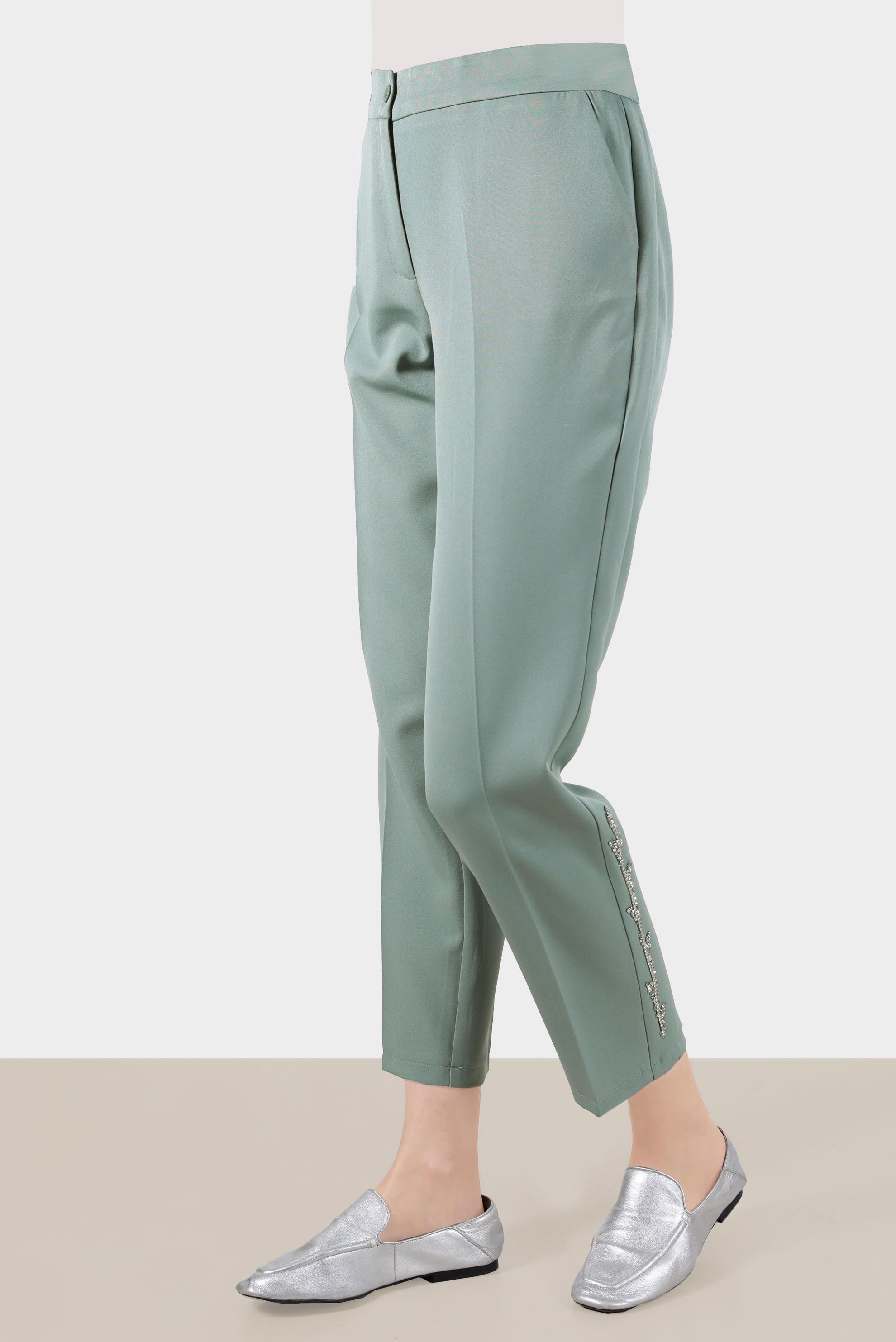 Tesettür giyim YEŞİL NAKIŞLI PANTOLON 70382