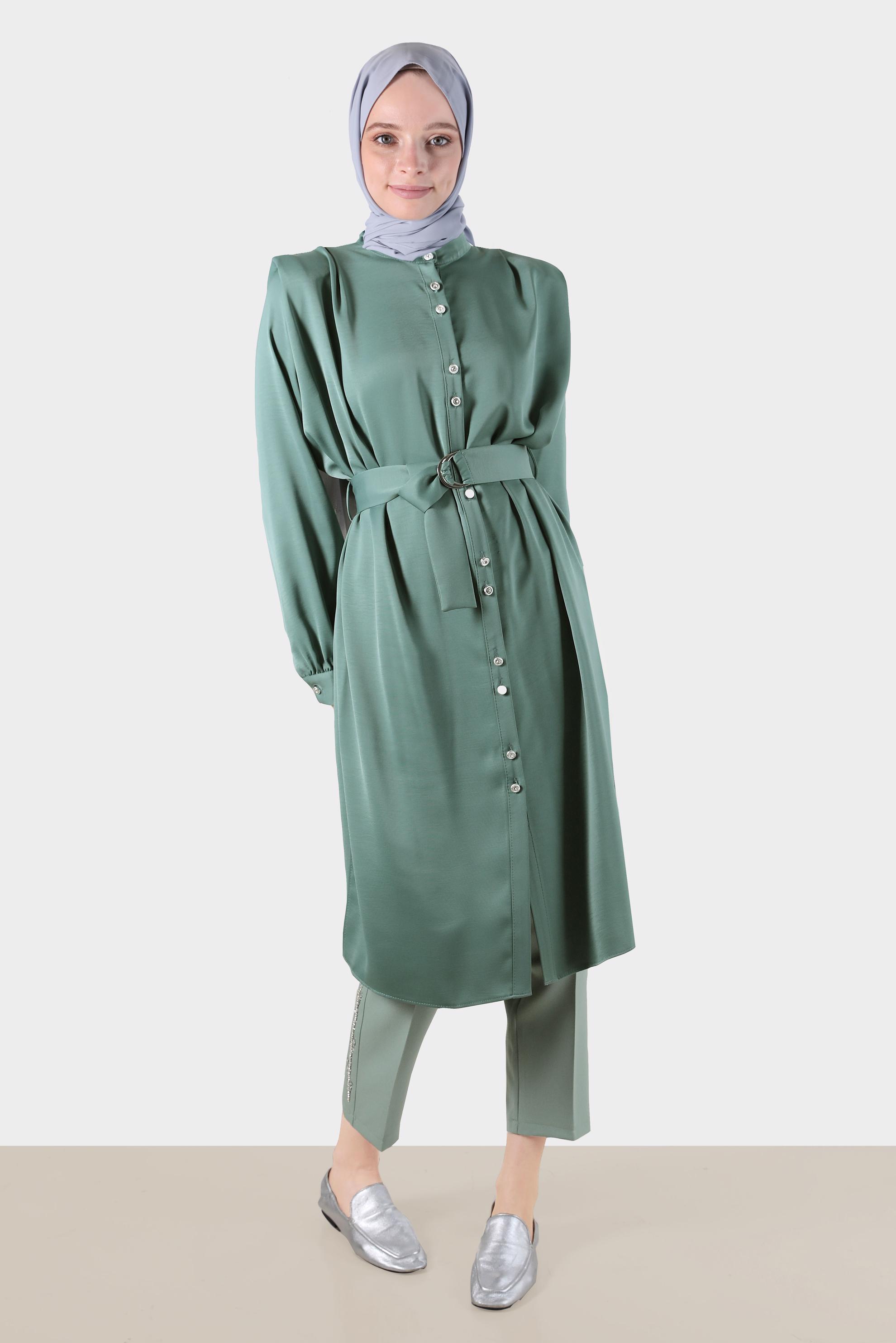 Tesettür giyim YEŞİL NAKIŞLI PANTOLON 70382