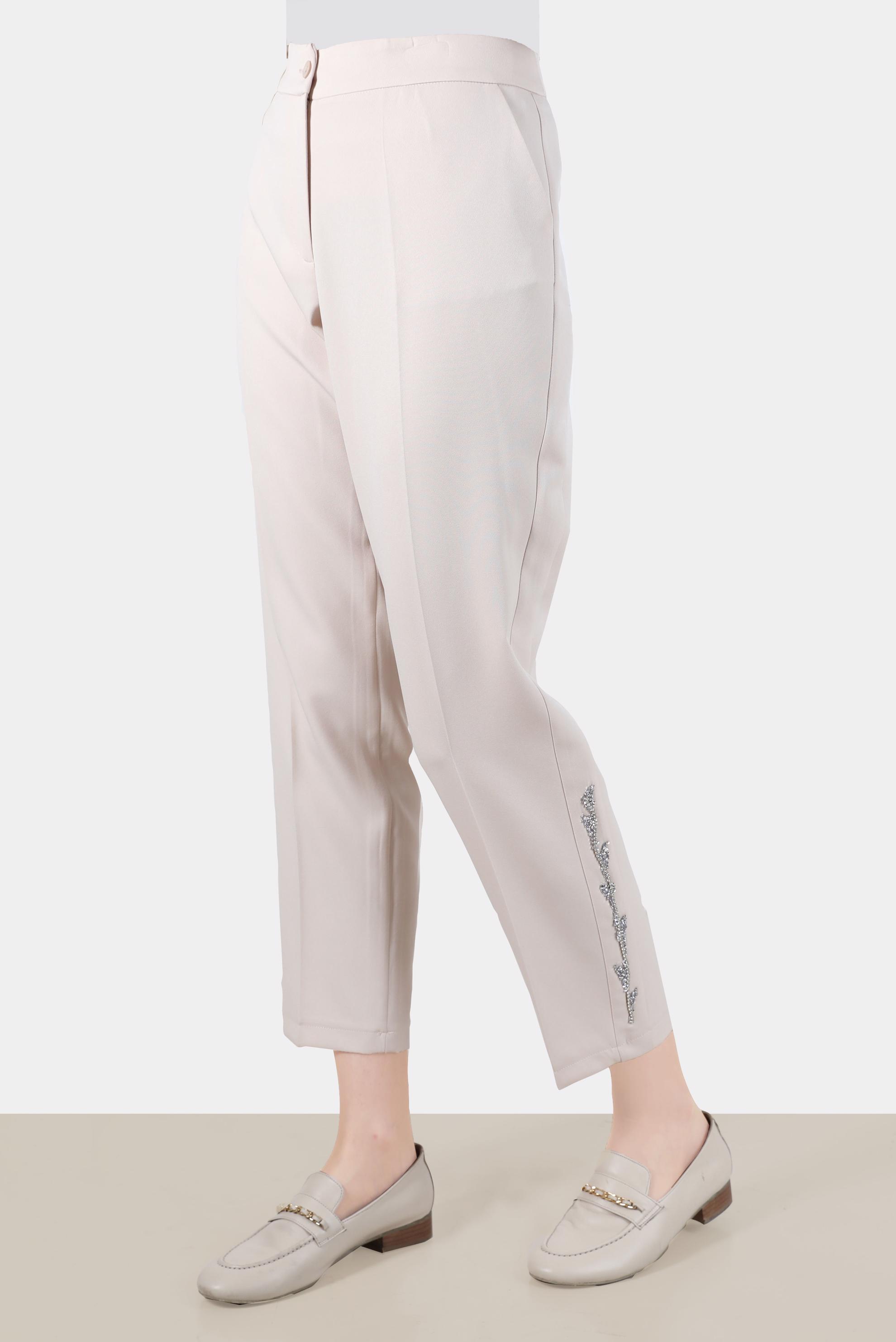 Tesettür giyim EKRU NAKIŞLI PANTOLON 70382