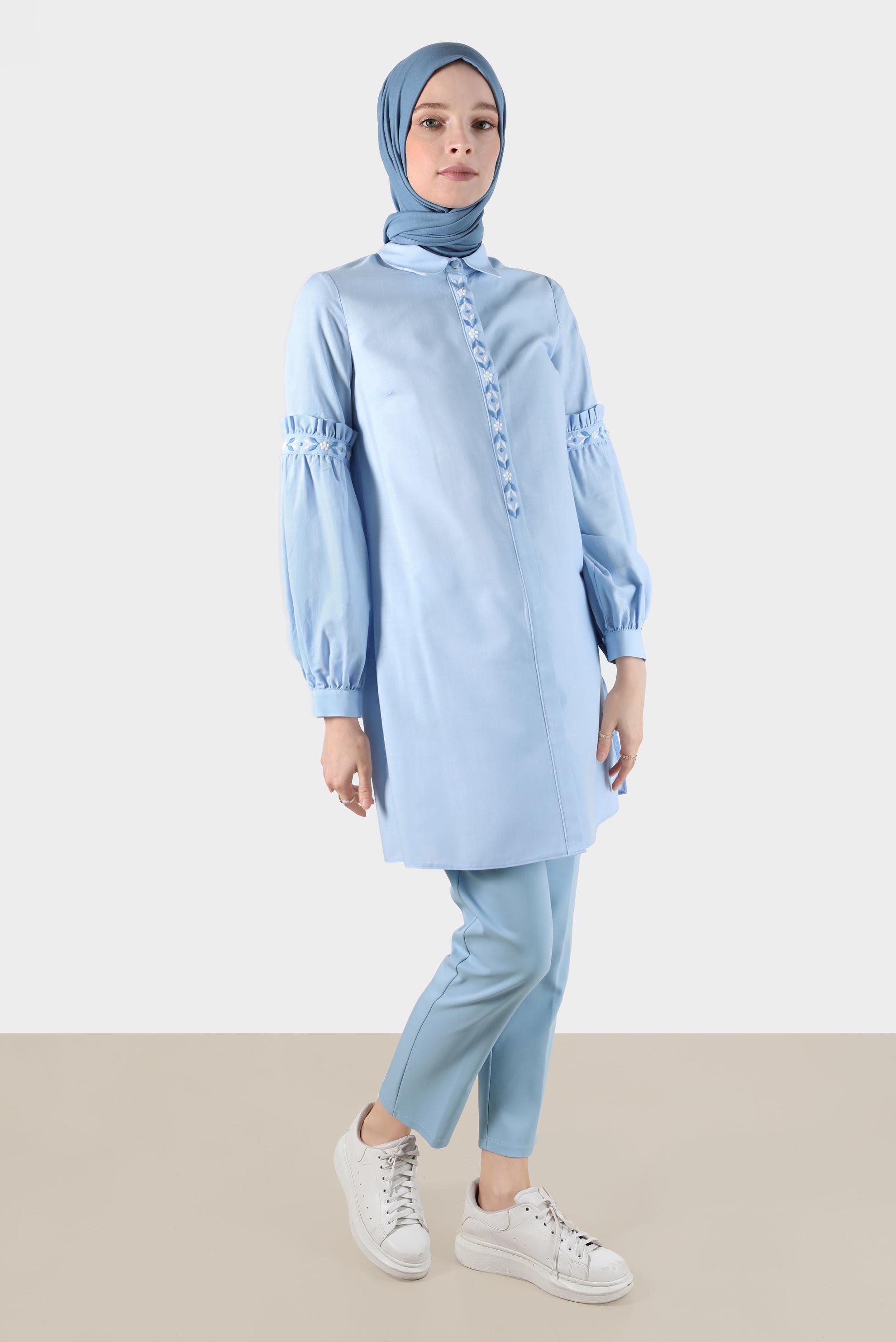 Tesettür giyim MAVİ BORU PAÇA PANTOLON 70384 