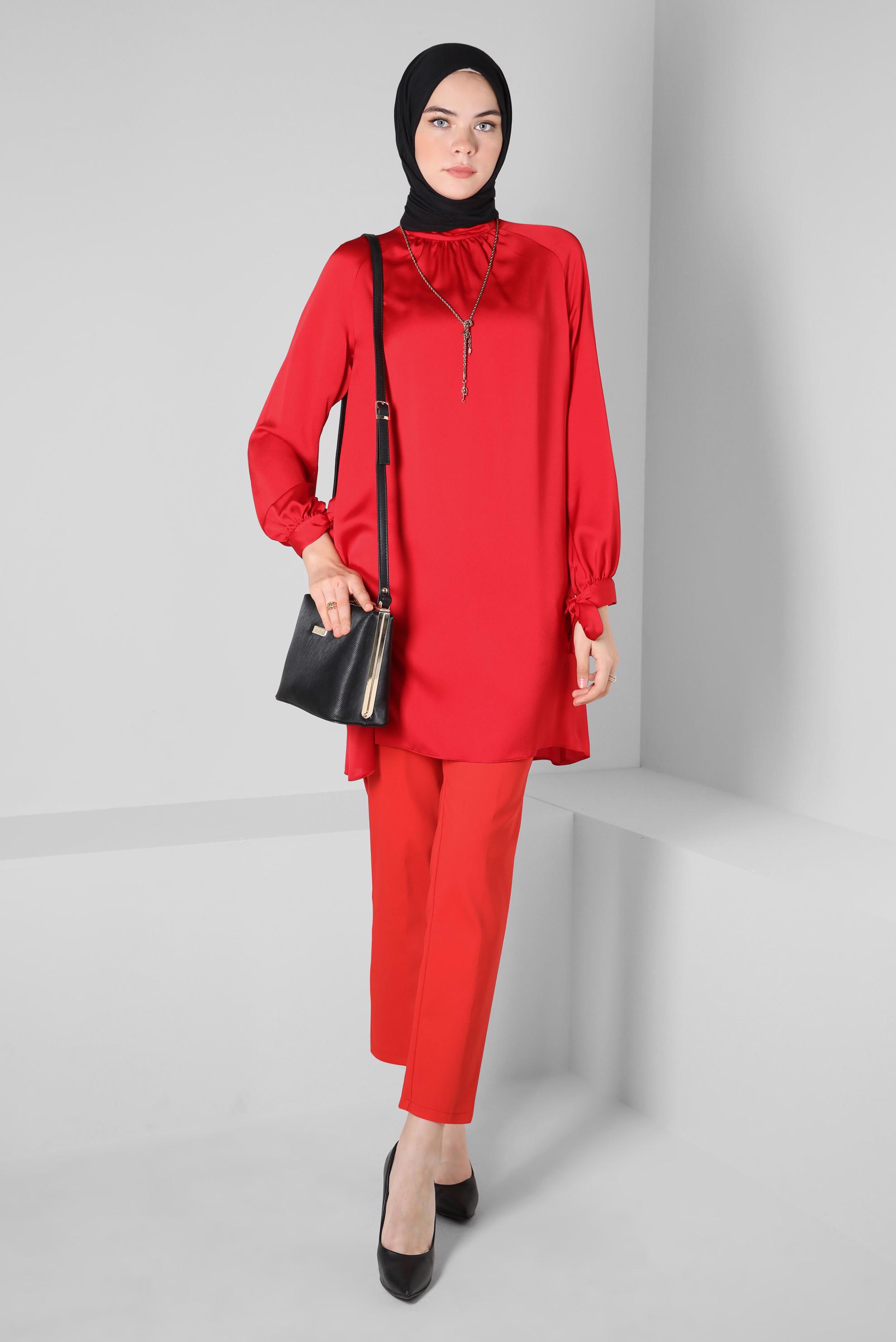 Tesettür giyim KIRMIZI BORU PAÇA PANTOLON 70384 