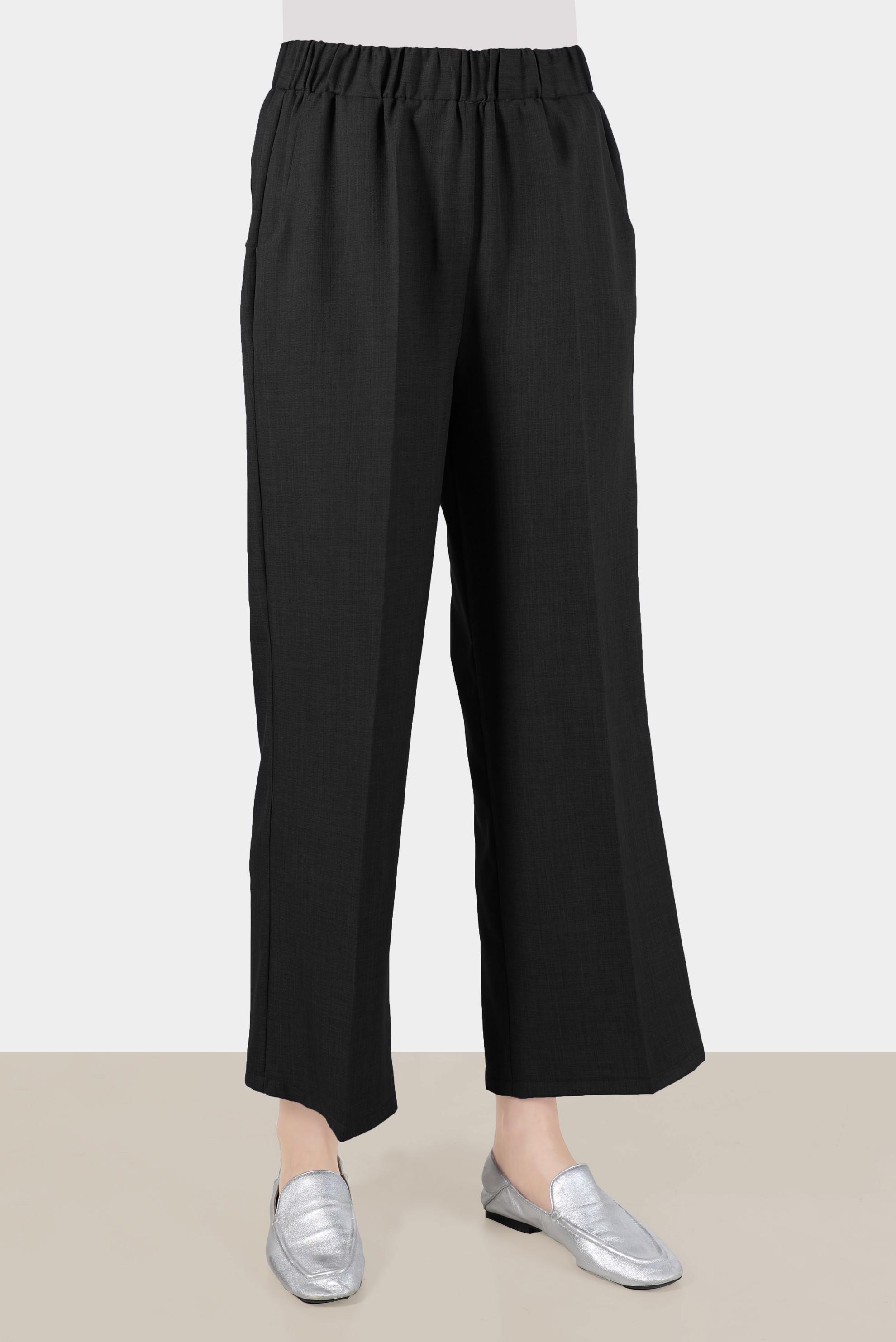 Tesettür giyim SİYAH BELİ LASTİKLİ PANTOLON 70385 