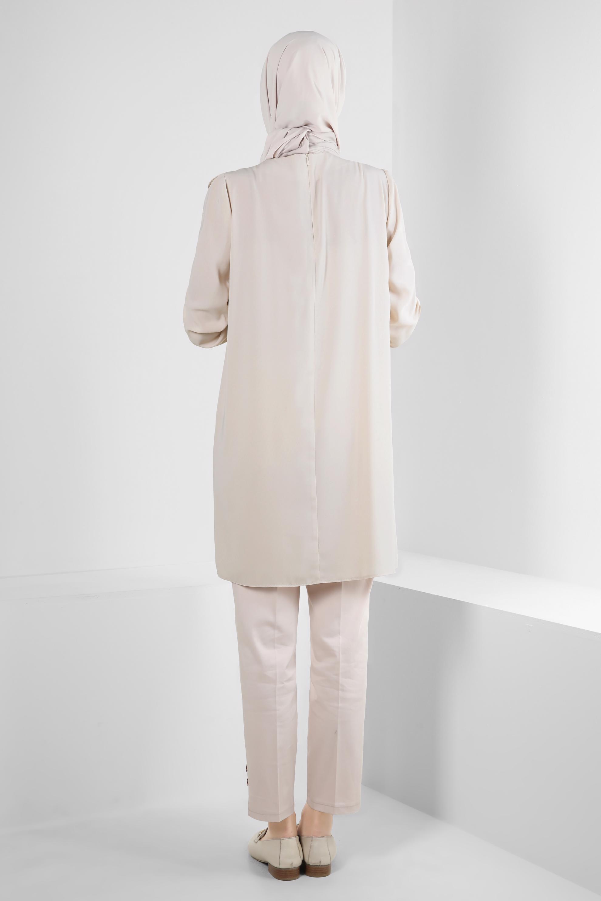 Tesettür giyim BEJ DÜĞME DETAYLI PANTOLON 70387 