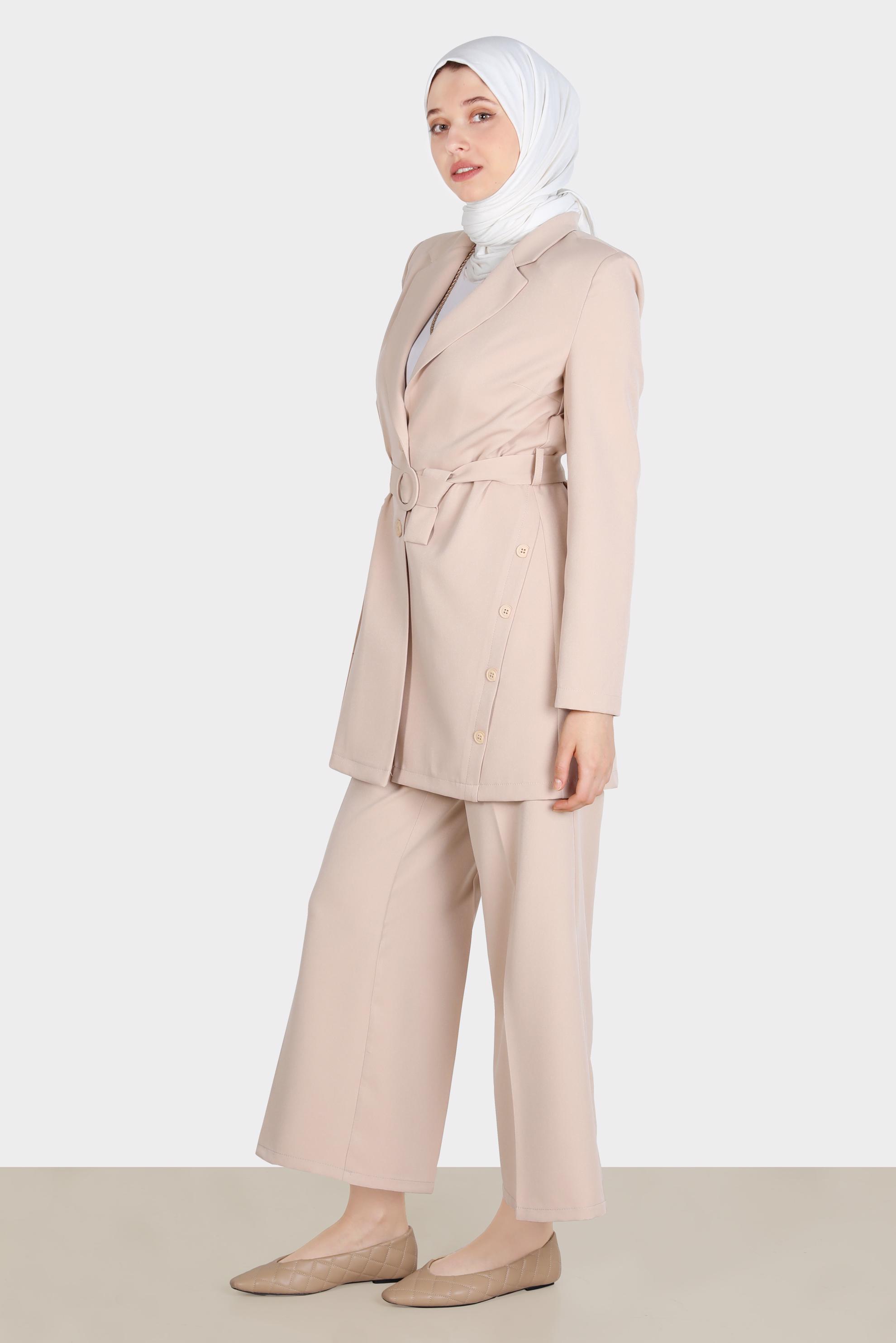 Tesettür giyim BEJ GENİŞ KESİM PANTOLON 70399