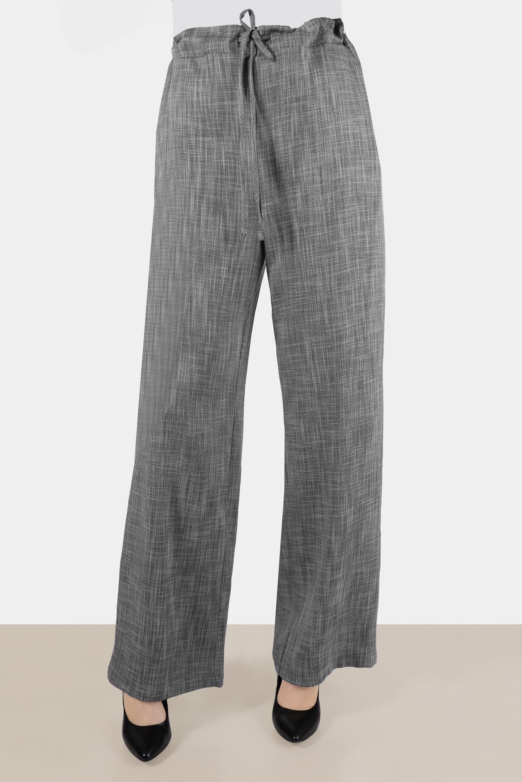 Vêtements hijab NOIR PANTALON ASPECT LIN TAILLE ÉLASTIQUE 70400