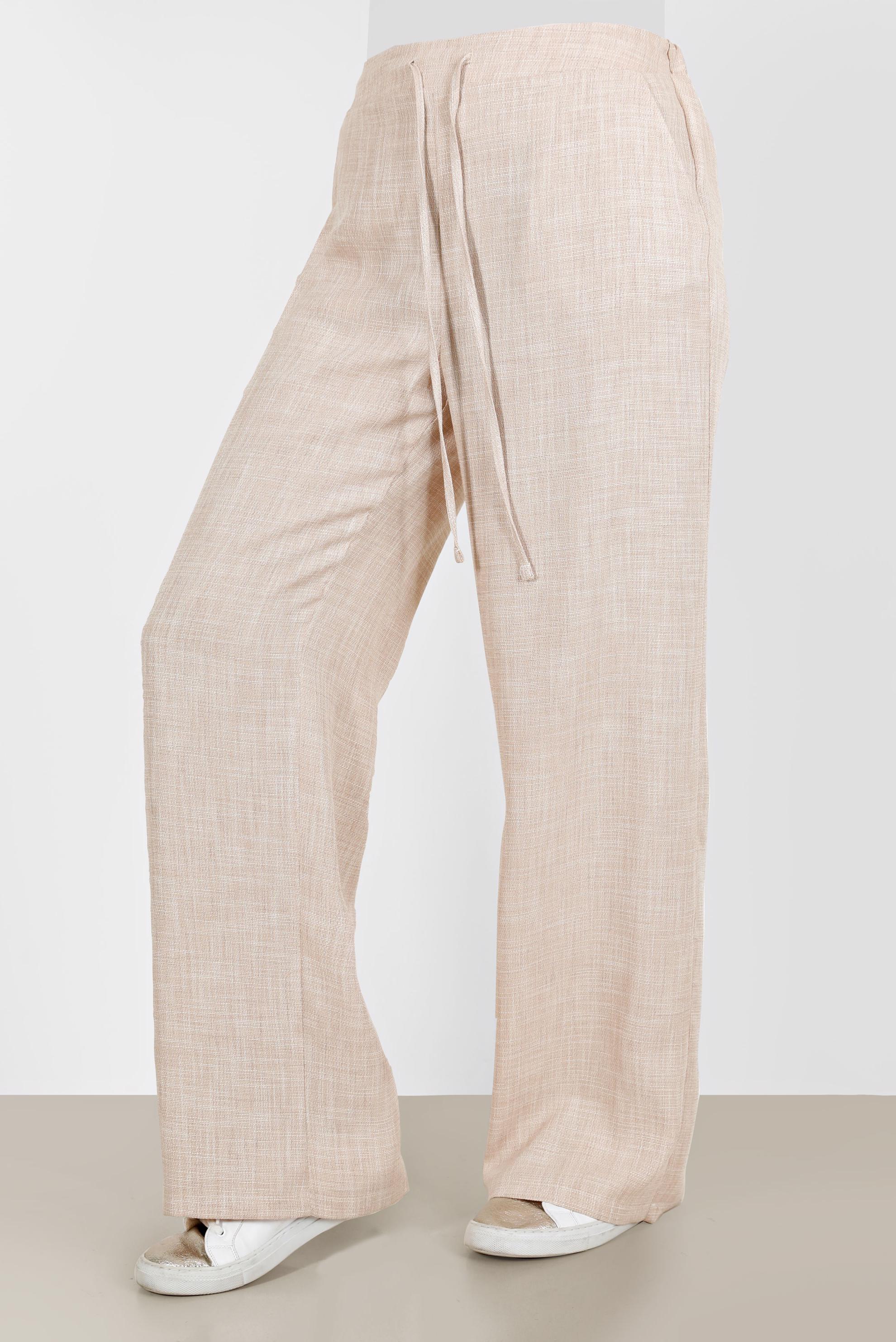 Tesettür giyim BEJ BELİ LASTİKLİ KETEN GÖRÜNÜMLÜ PANTOLON 70400 