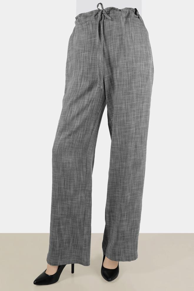 Tesettür giyim HAKİ BELİ LASTİKLİ KETEN GÖRÜNÜMLÜ PANTOLON 70400  - ALVİNA