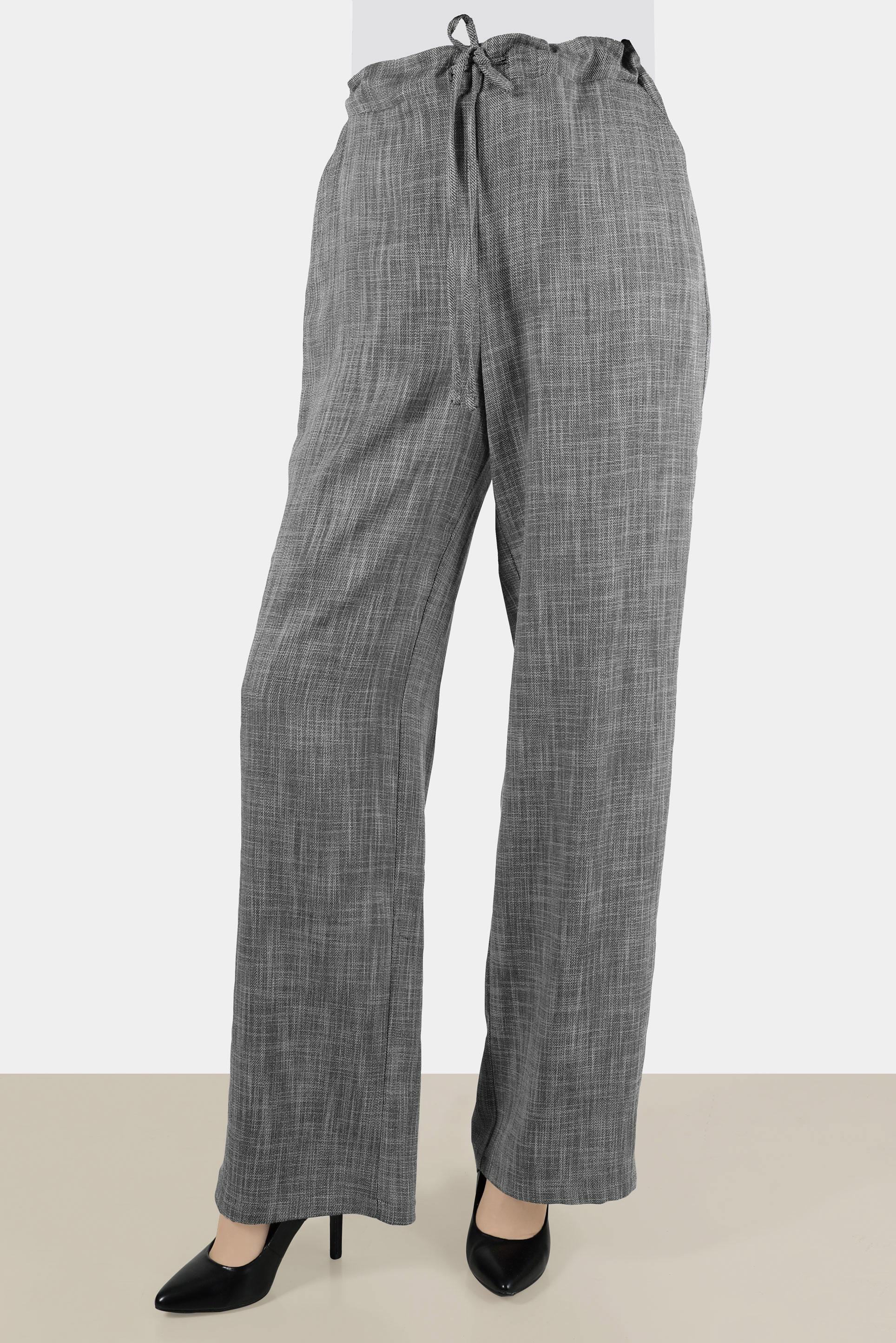 Tesettür giyim HAKİ BELİ LASTİKLİ KETEN GÖRÜNÜMLÜ PANTOLON 70400 