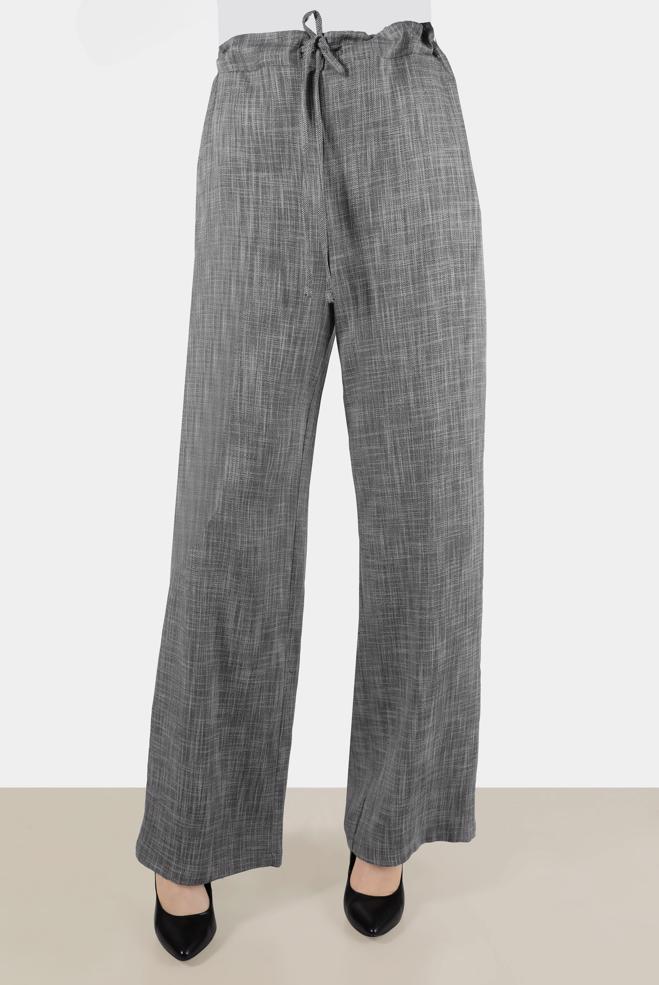 Tesettür giyim HAKİ BELİ LASTİKLİ KETEN GÖRÜNÜMLÜ PANTOLON 70400  - ALVİNA