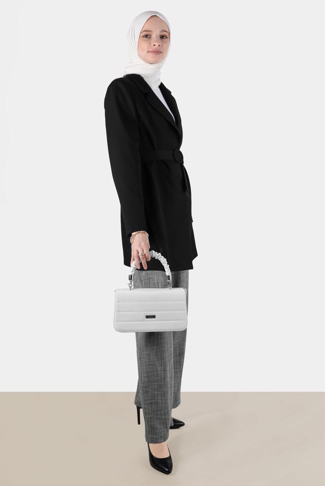 Tesettür giyim HAKİ BELİ LASTİKLİ KETEN GÖRÜNÜMLÜ PANTOLON 70400  - ALVİNA