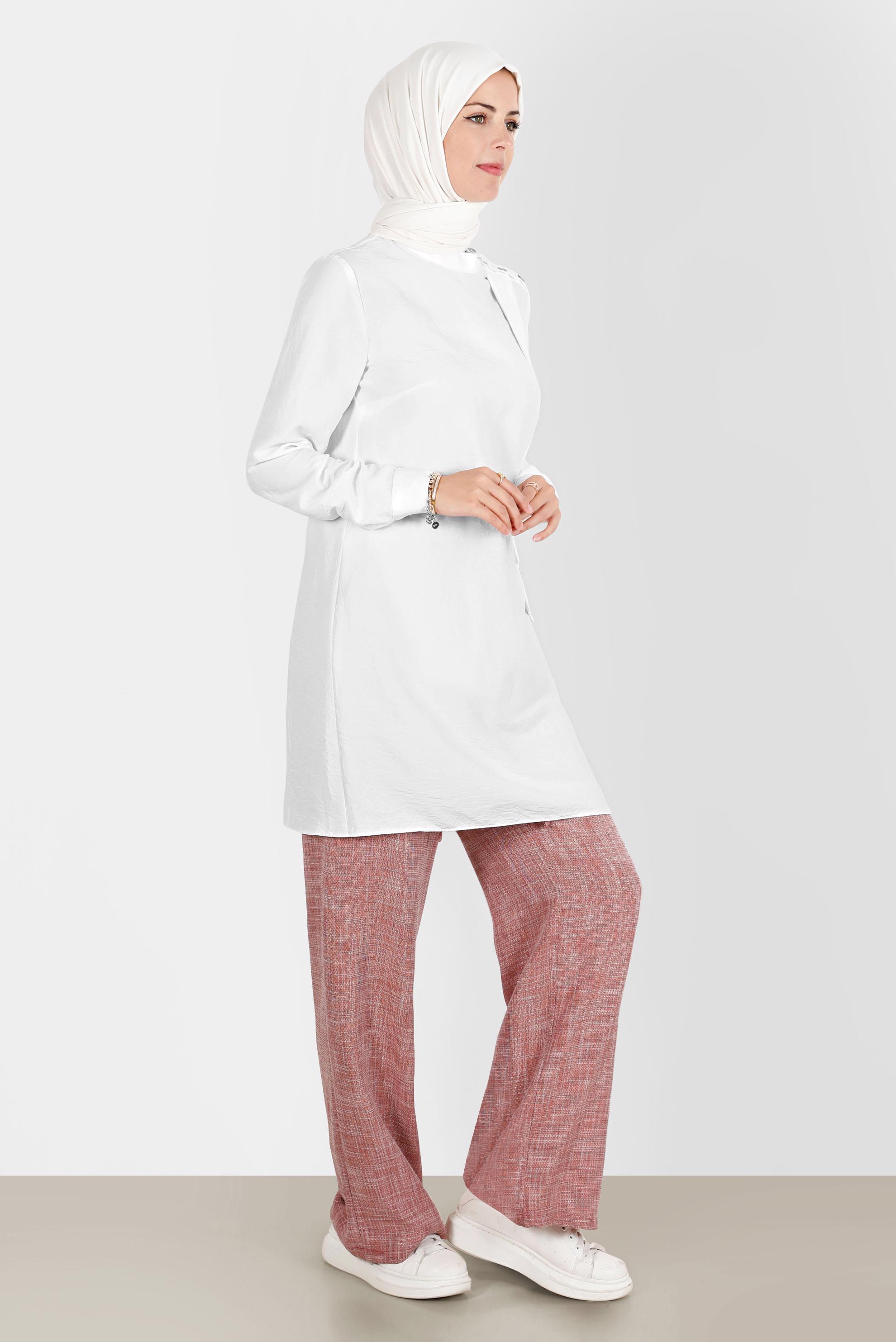 Hijab clothing ORANGE ELASTIC WAIST LINEN LOOKING TROUSERS 70400 