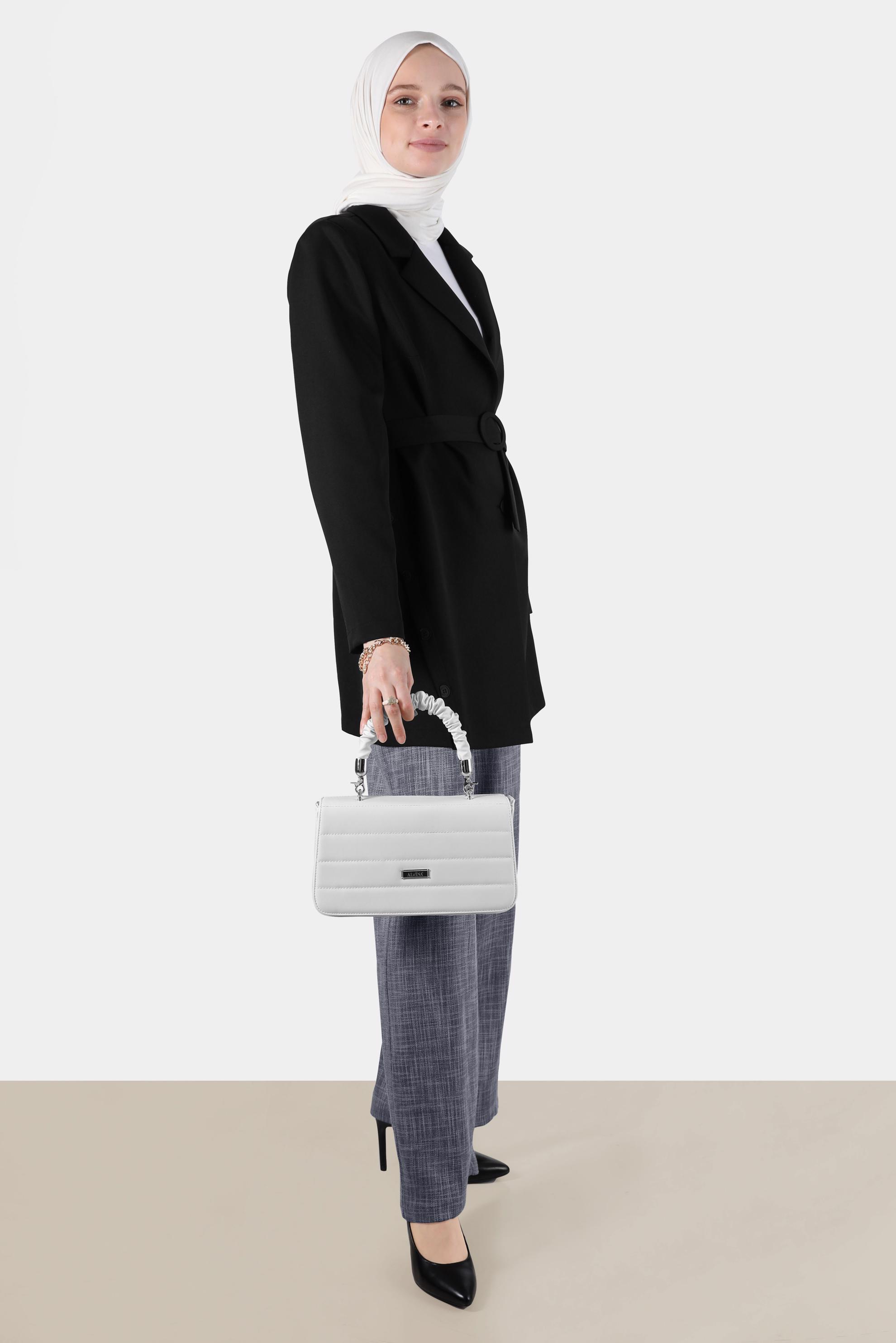 Tesettür giyim LACİVERT BELİ LASTİKLİ KETEN GÖRÜNÜMLÜ PANTOLON 70400 