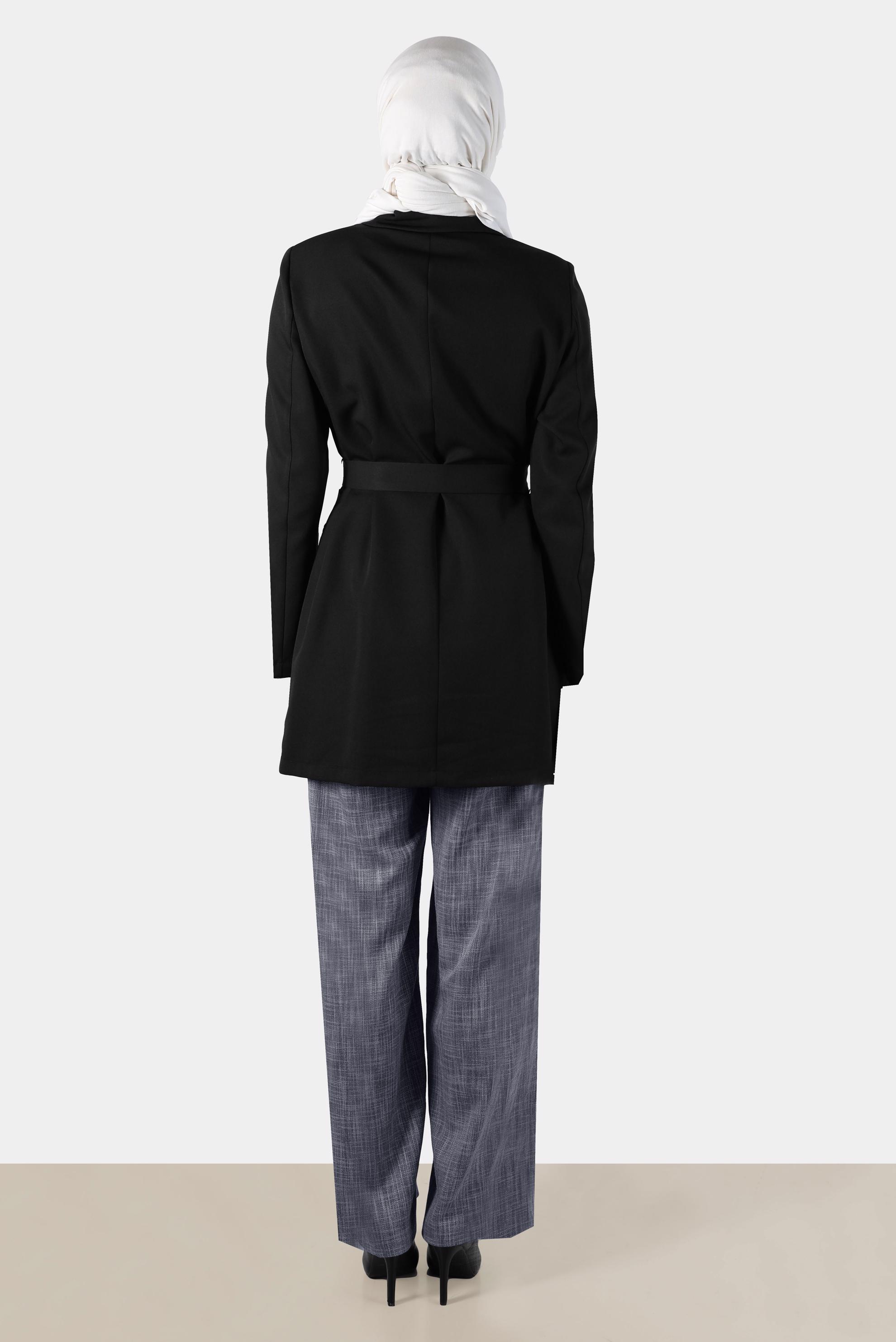 Tesettür giyim LACİVERT BELİ LASTİKLİ KETEN GÖRÜNÜMLÜ PANTOLON 70400 