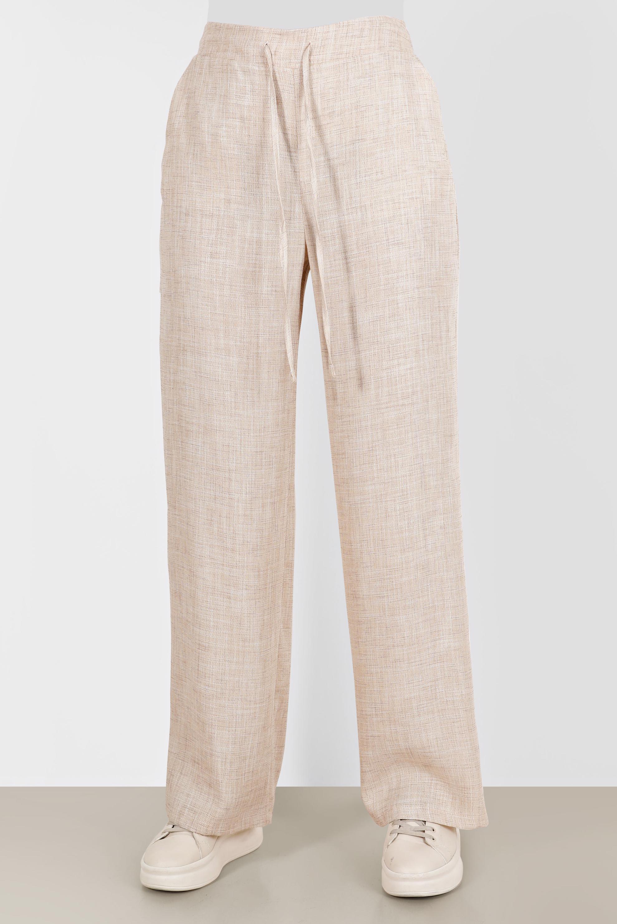 Hijab clothing BEIGE ELASTIC WAIST LINEN LOOKING TROUSERS 70400 