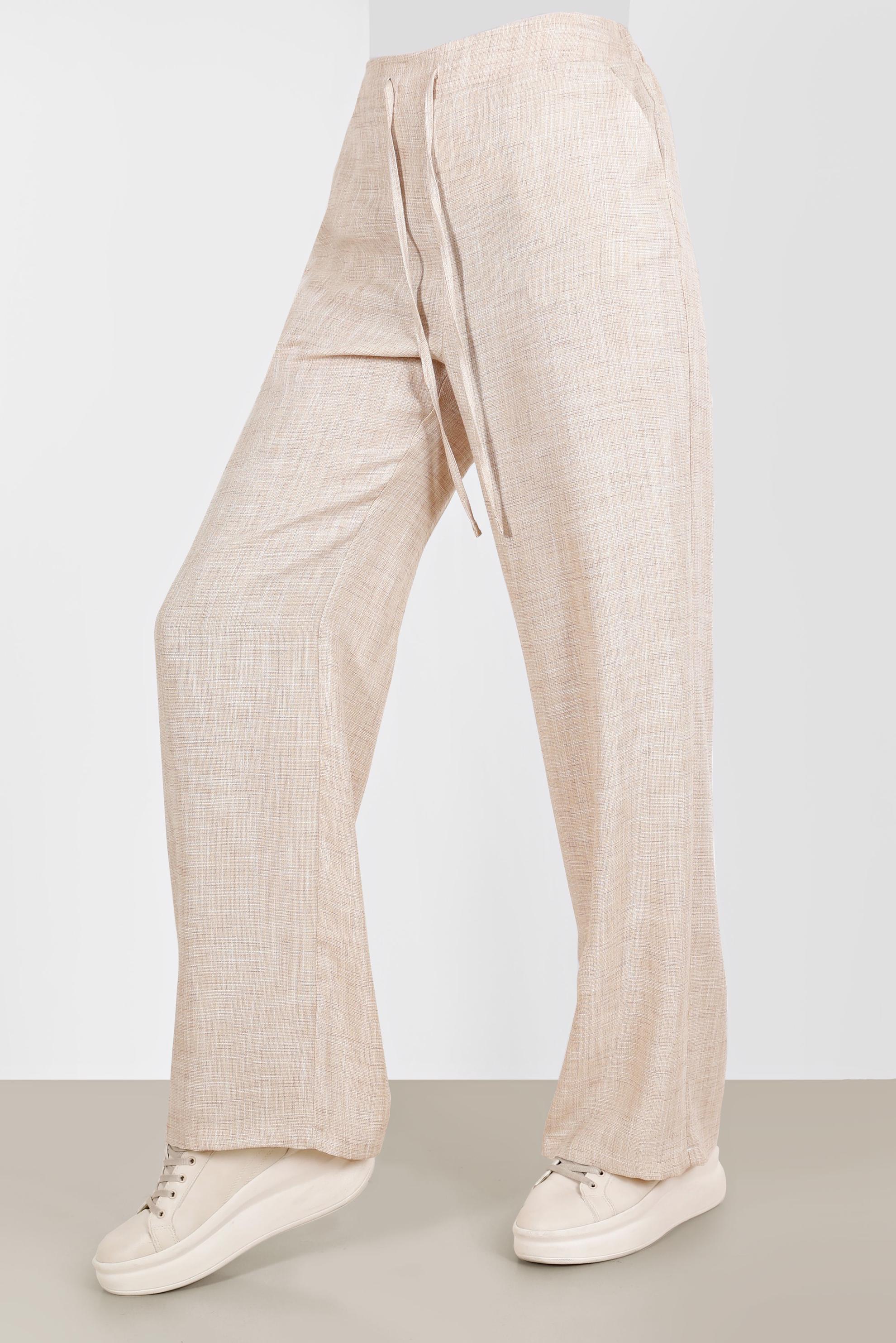 Hijab clothing BEIGE ELASTIC WAIST LINEN LOOKING TROUSERS 70400 