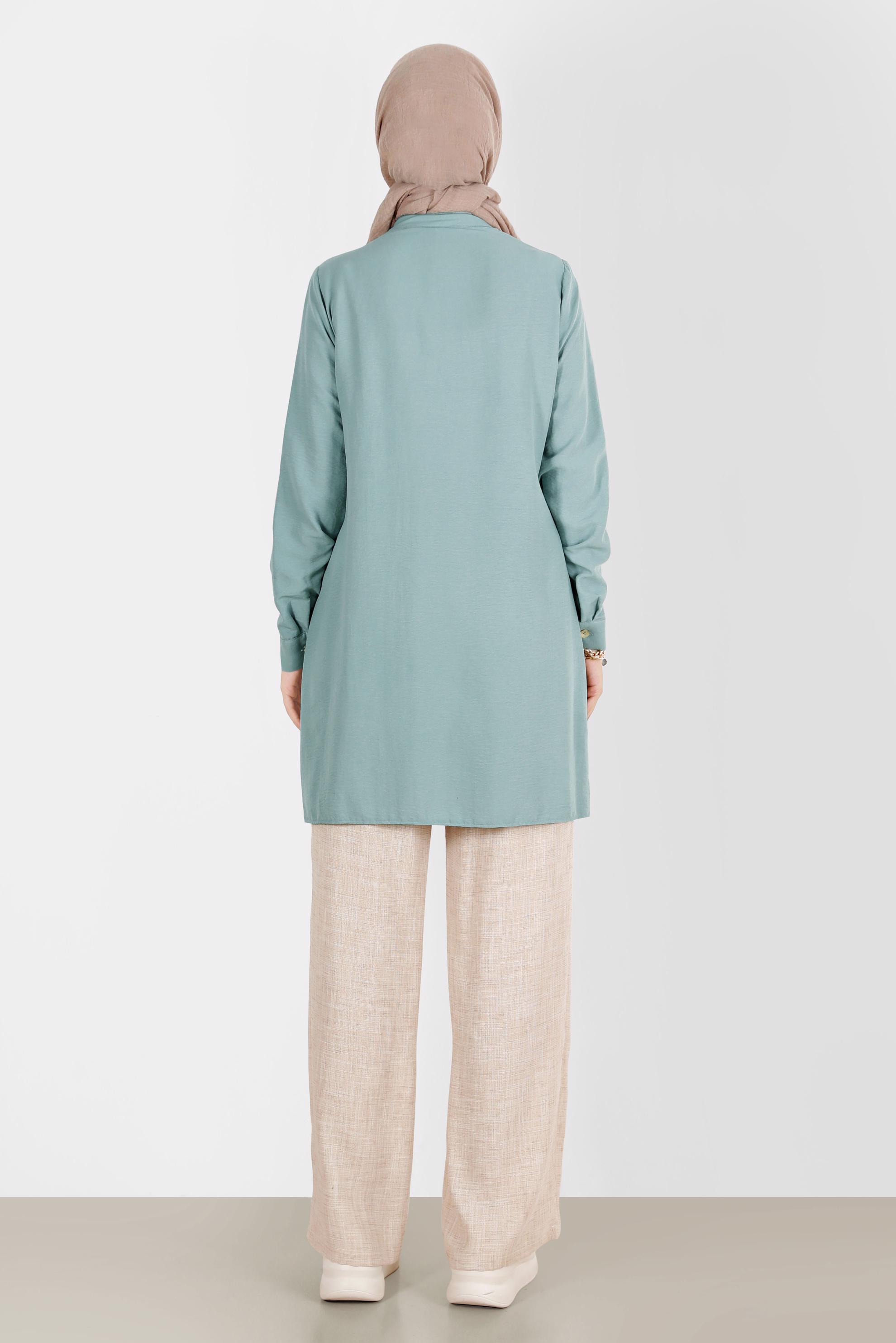 Hijab clothing BEIGE ELASTIC WAIST LINEN LOOKING TROUSERS 70400 