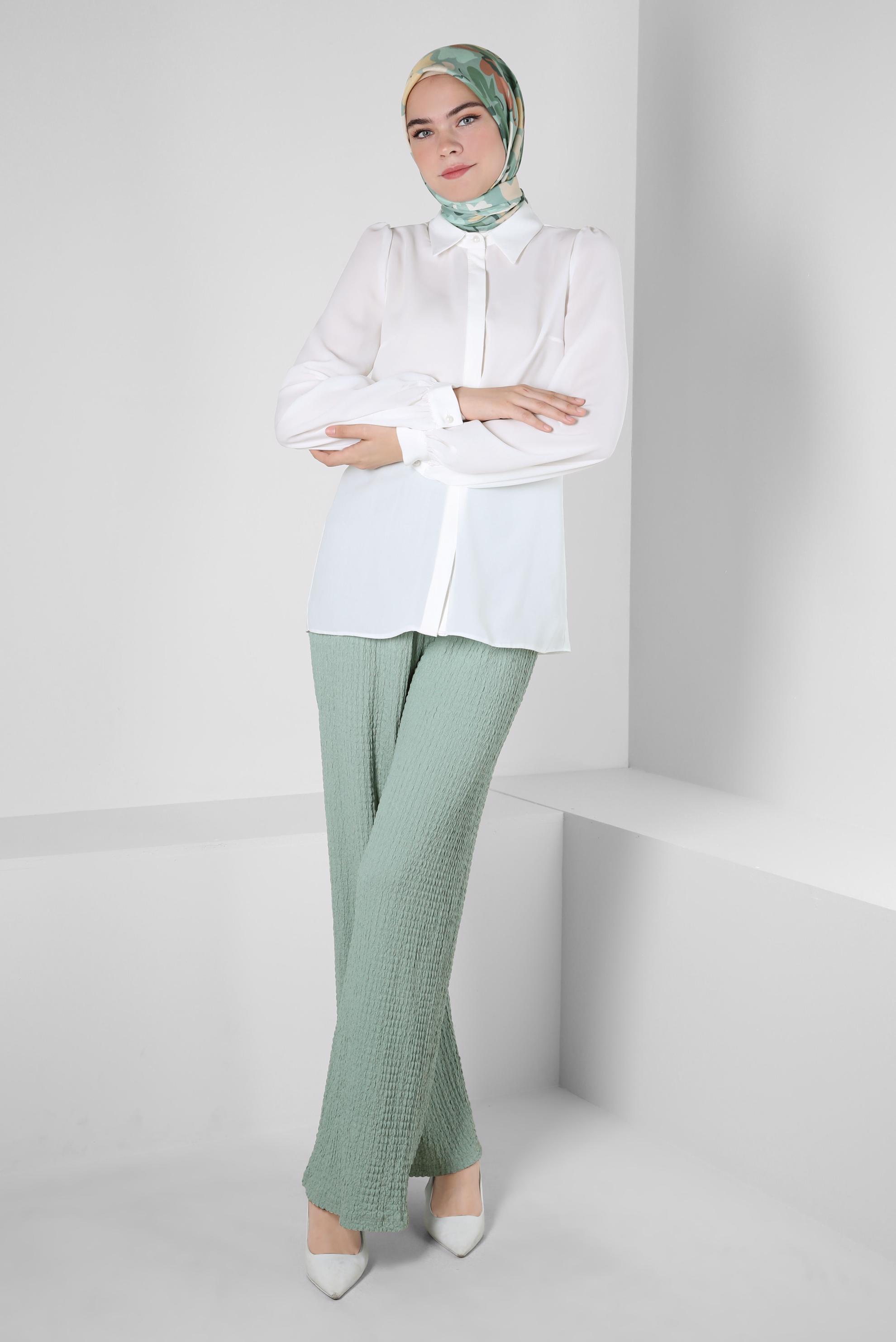 Tesettür giyim YEŞİL GENİŞ PAÇA PANTOLON 70402