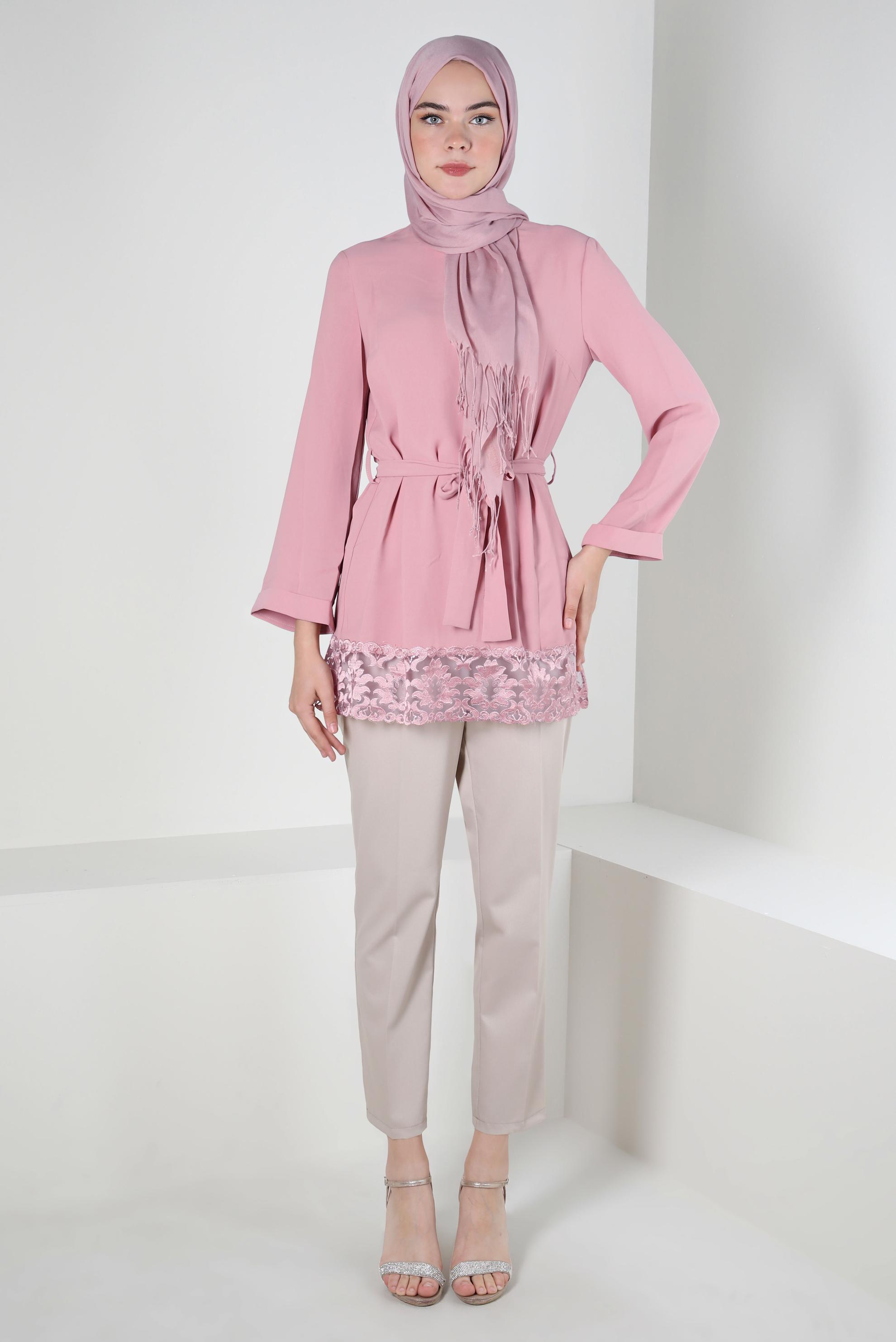 Tesettür giyim BEJ DAR PAÇA YÜKSEK BEL PANTOLON 70407