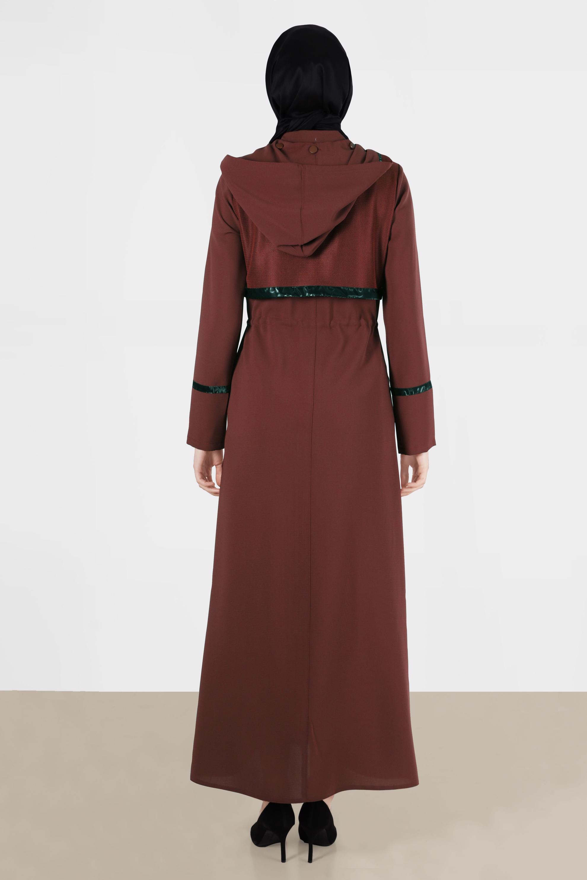 Tesettür giyim TURUNCU FİLE DETAYLI KAPÜŞONLU PARDESÜ 10520	