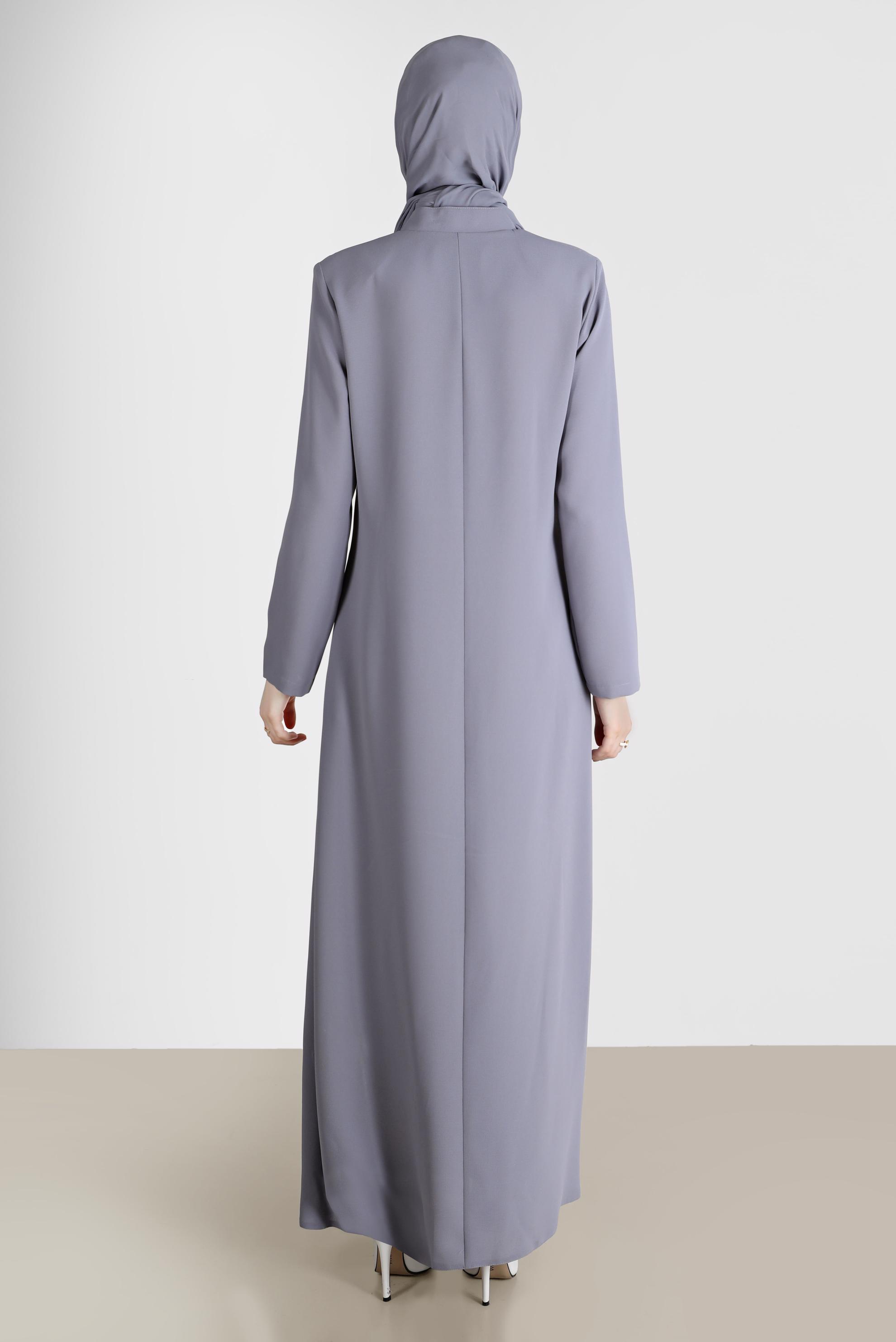 Tesettür giyim GRİ TAŞ BASKI DETAYLI PARDESÜ 10523 