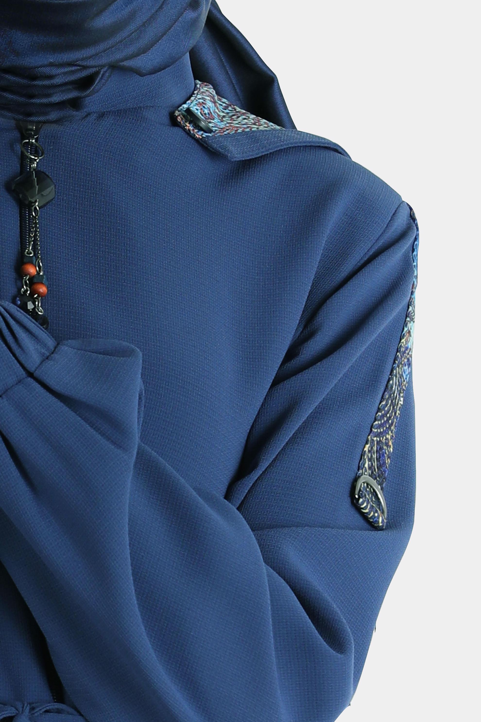 Tesettür giyim LACİVERT BELİ BÜZGÜLÜ KAPÜŞONLU PARDESÜ 10524 