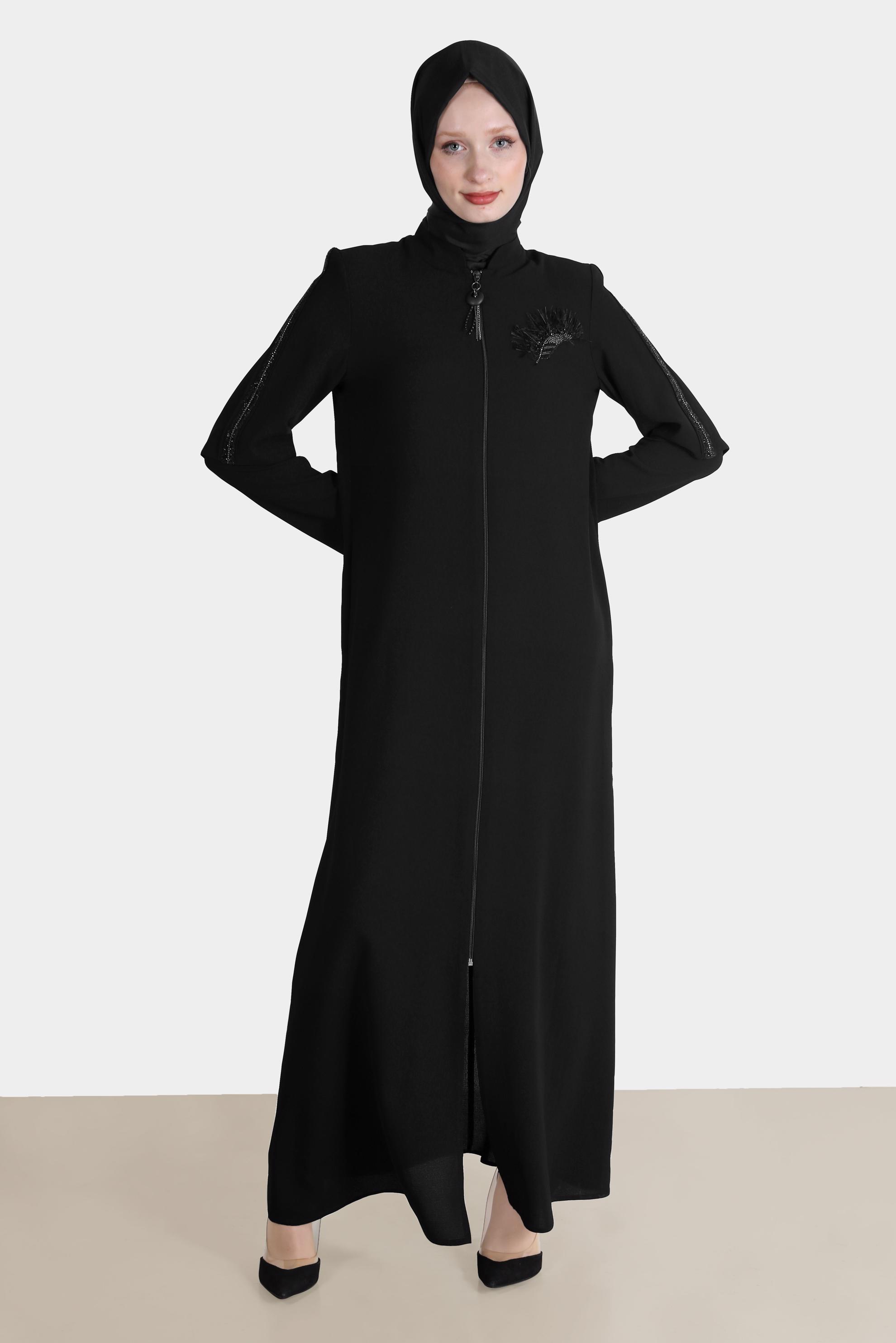 Tesettür giyim SİYAH BONCUK İŞLEME DETAYLI PARDESÜ 10525 