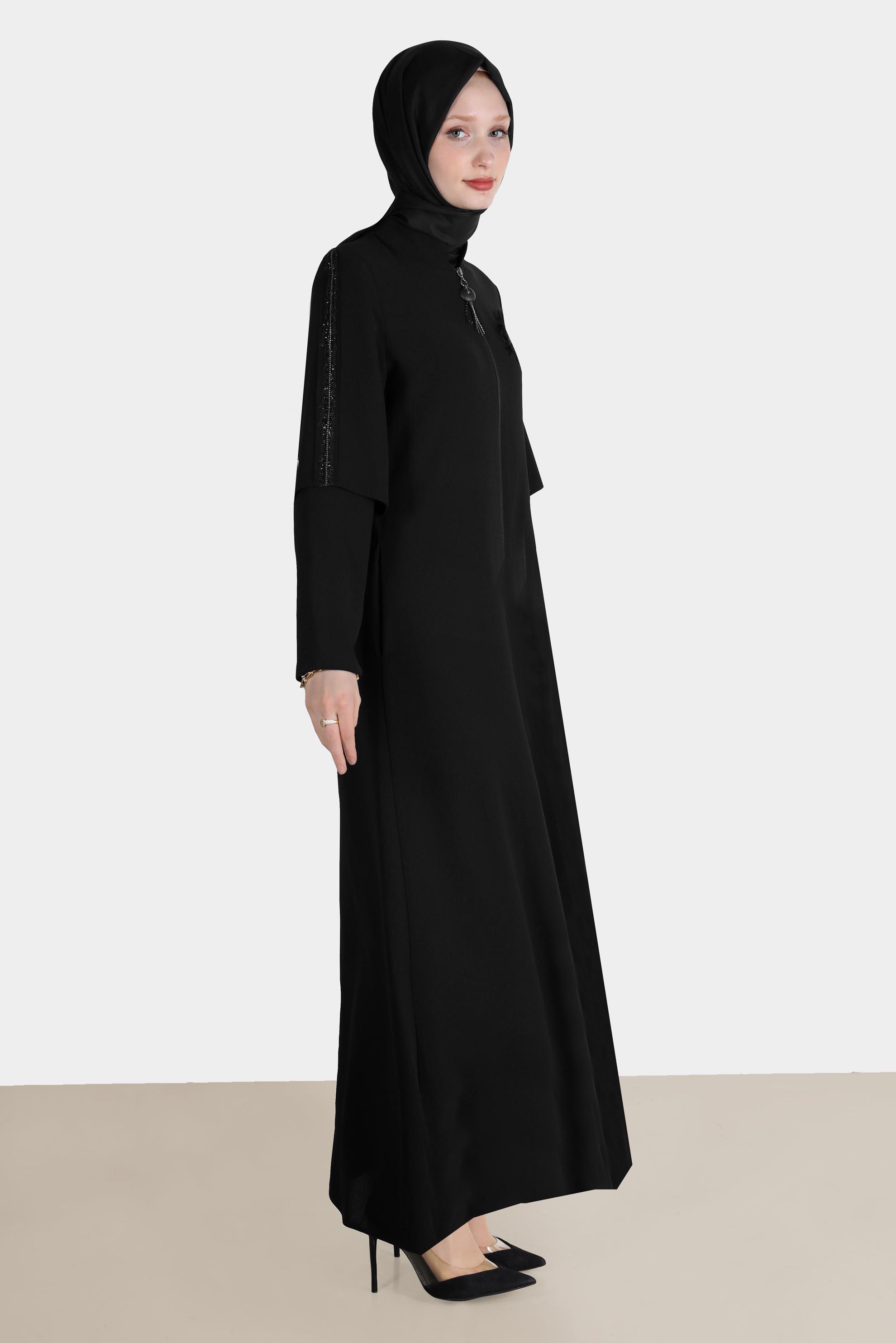 Tesettür giyim SİYAH BONCUK İŞLEME DETAYLI PARDESÜ 10525 