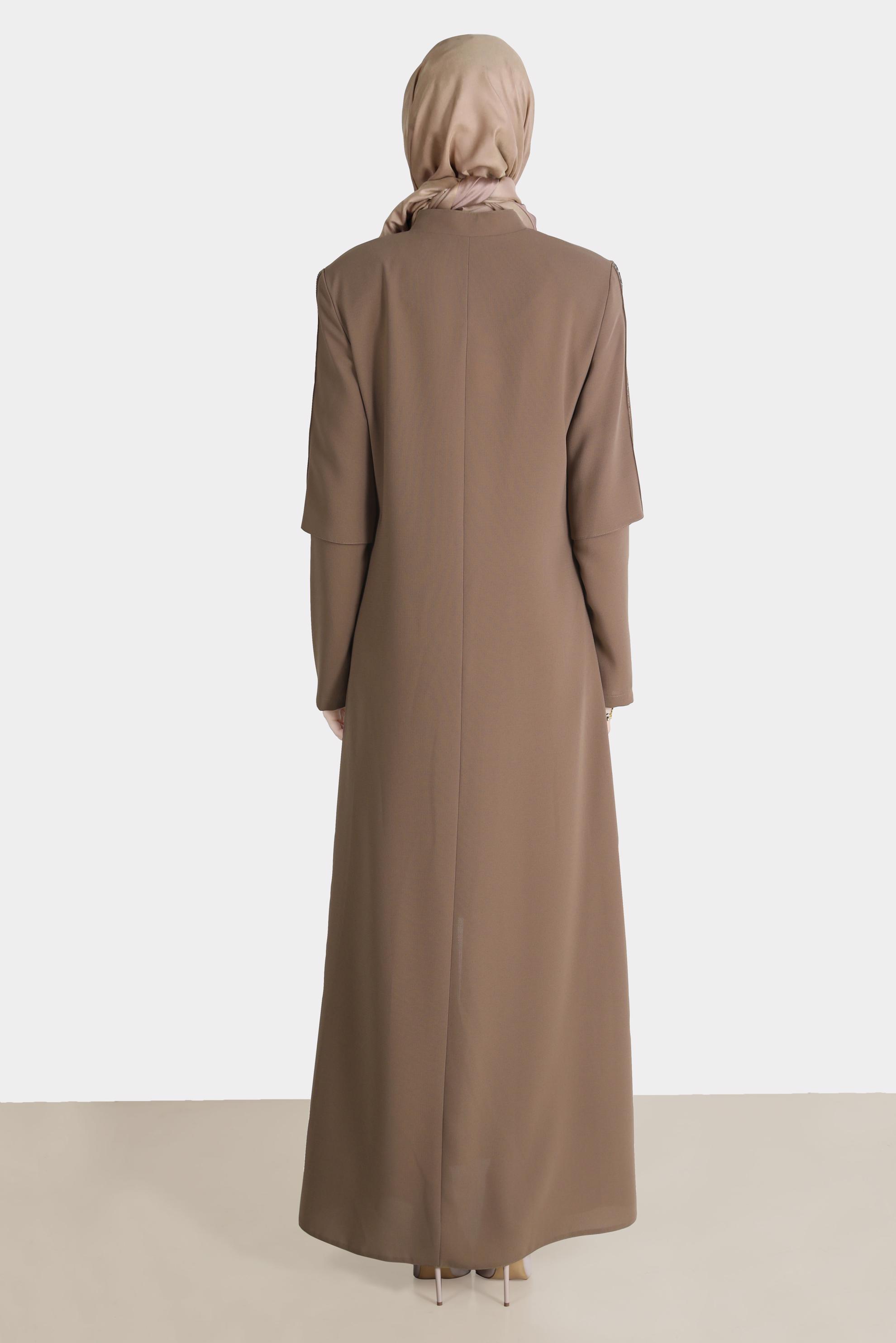 Tesettür giyim KAHVE BONCUK İŞLEME DETAYLI PARDESÜ 10525 