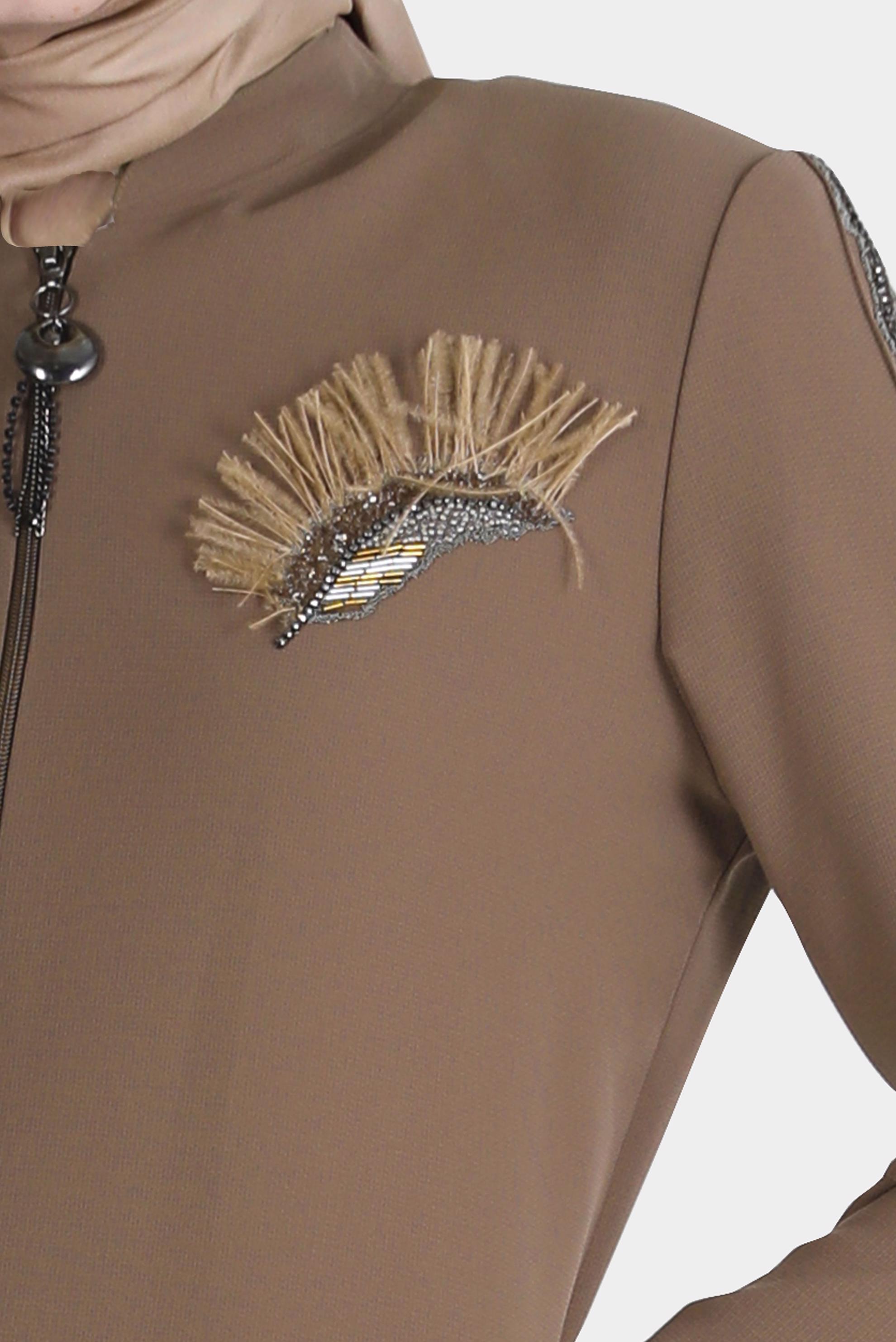 Tesettür giyim KAHVE BONCUK İŞLEME DETAYLI PARDESÜ 10525 