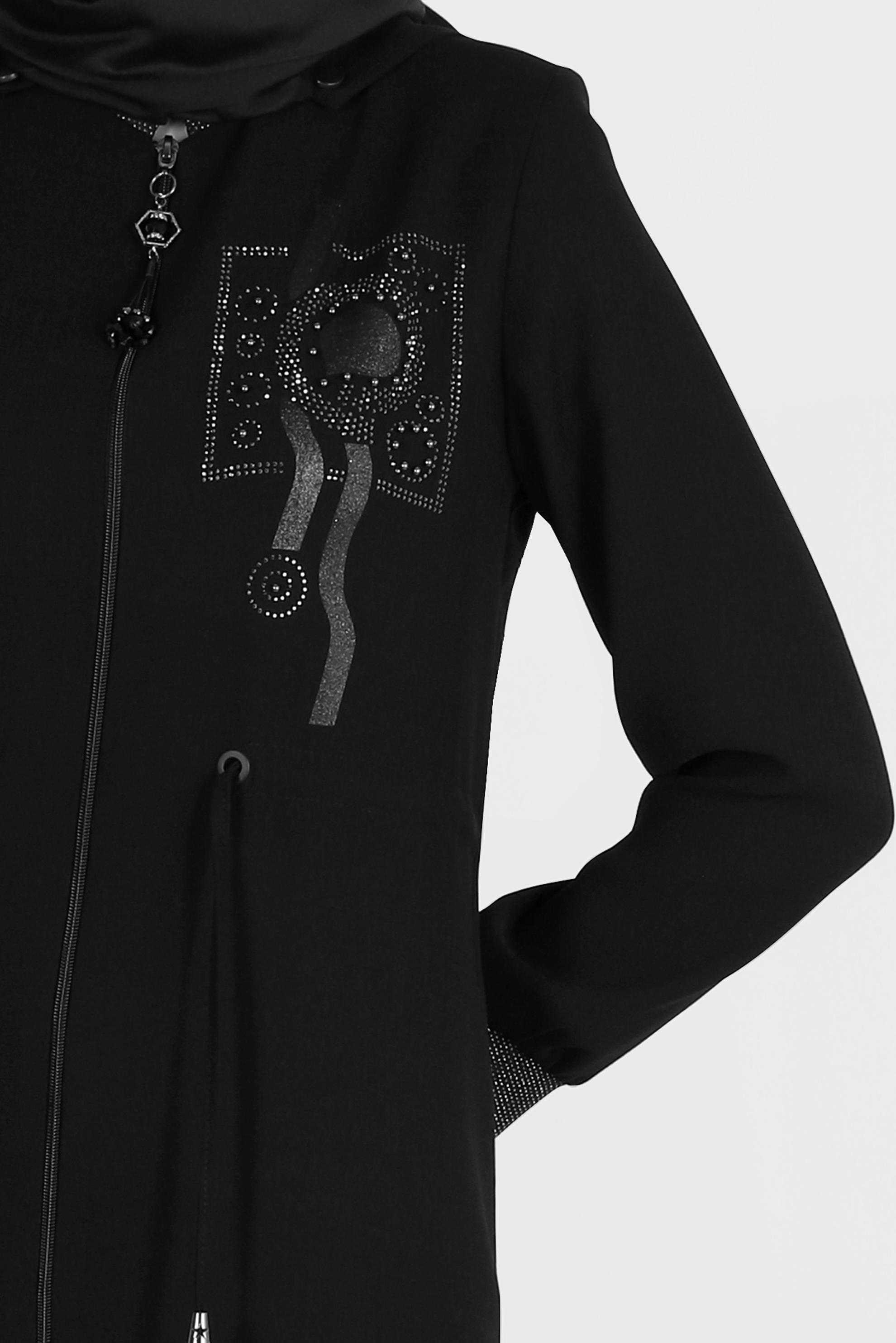 Tesettür giyim SİYAH TAŞ BASKI DETAYLI FERMUARLI PARDESÜ 10526 