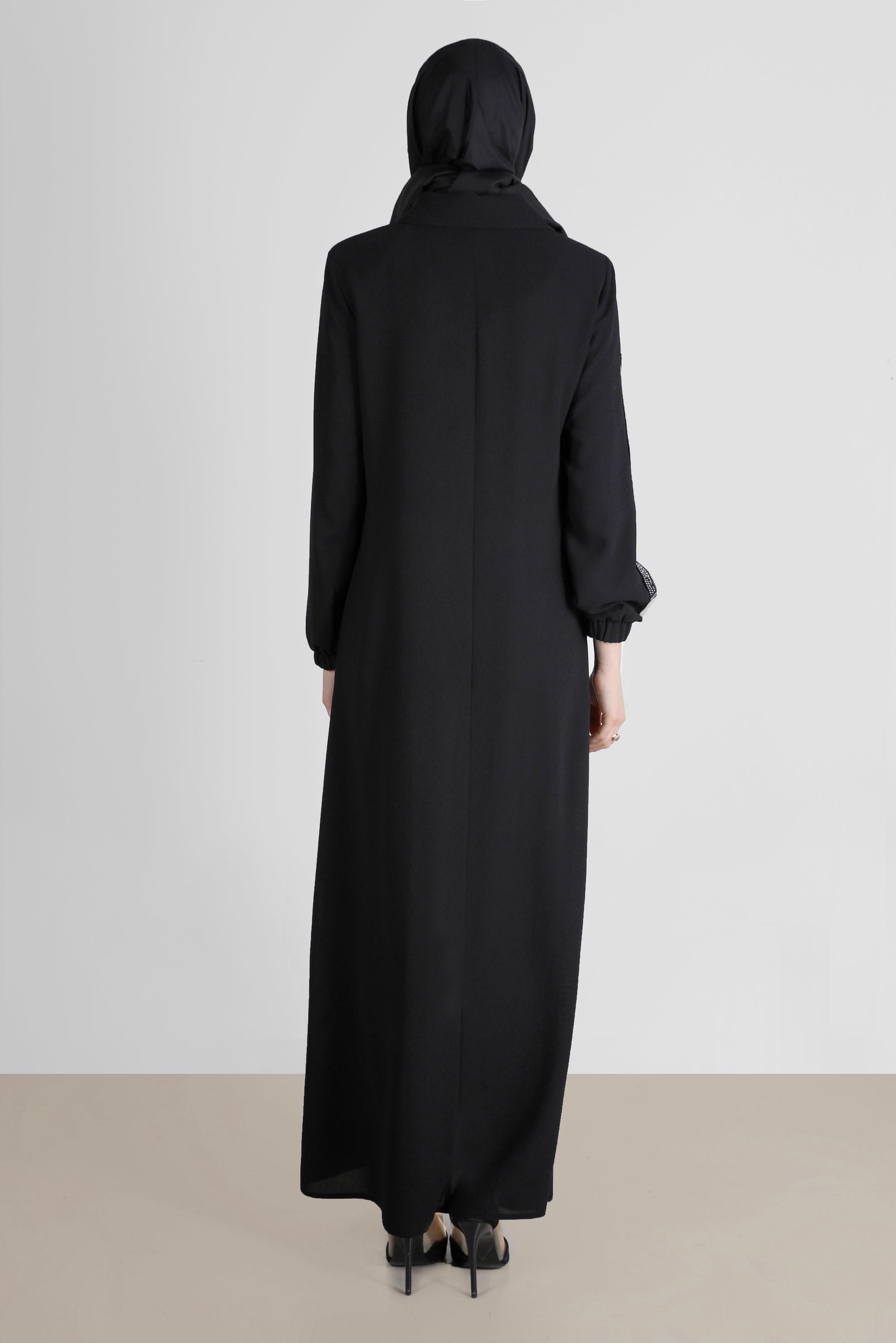 Tesettür giyim SİYAH BAĞCIKLI FERMUARLI PARDESÜ 10527 