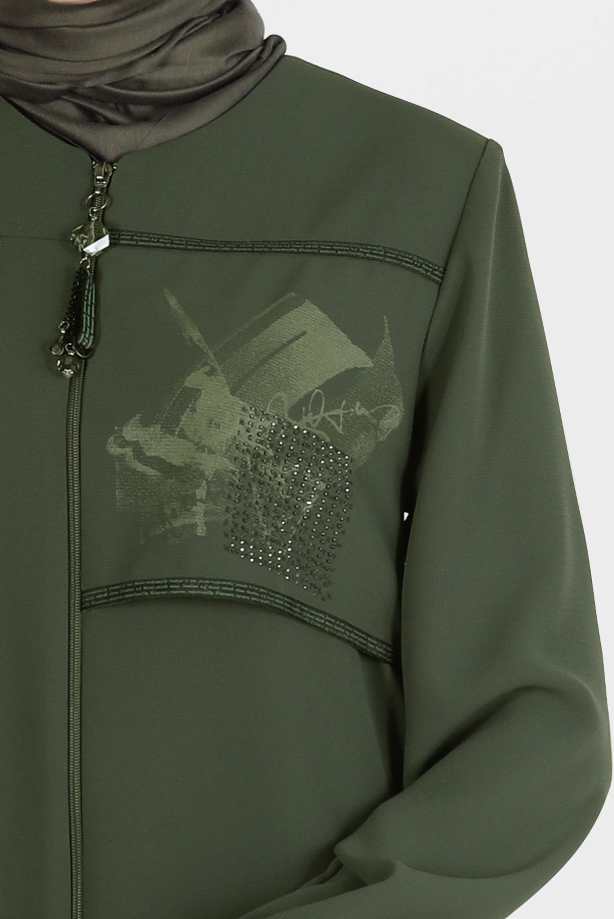 Tesettür giyim HAKİ TAŞ BASKI DETAYLI FERMUARLI PARDESÜ 10528 