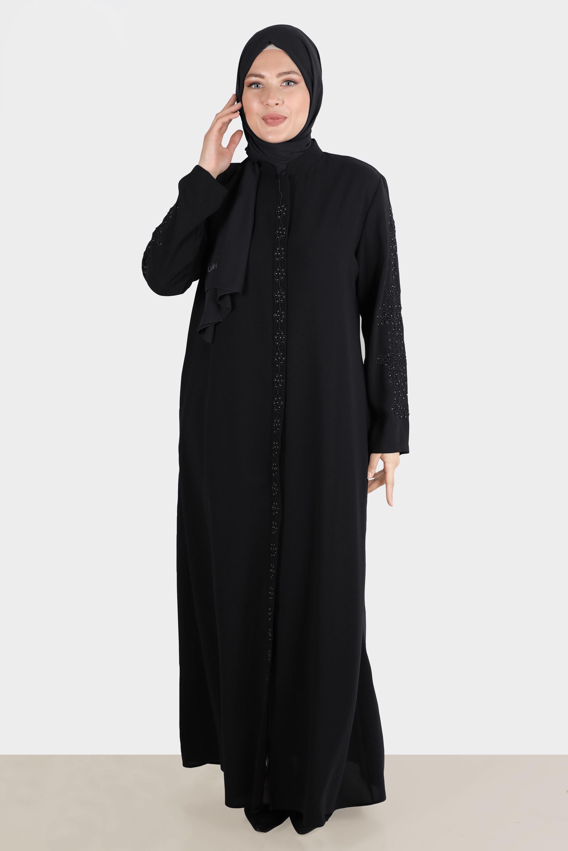 Vêtements hijab NOIR COUCHE DE FINITION BRODÉE DE GEMME 10530