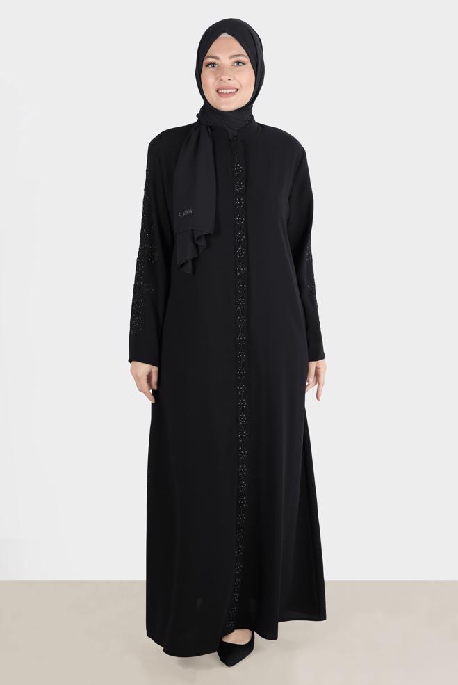 Vêtements hijab NOIR COUCHE DE FINITION BRODÉE DE GEMME 10530 - ALVİNA