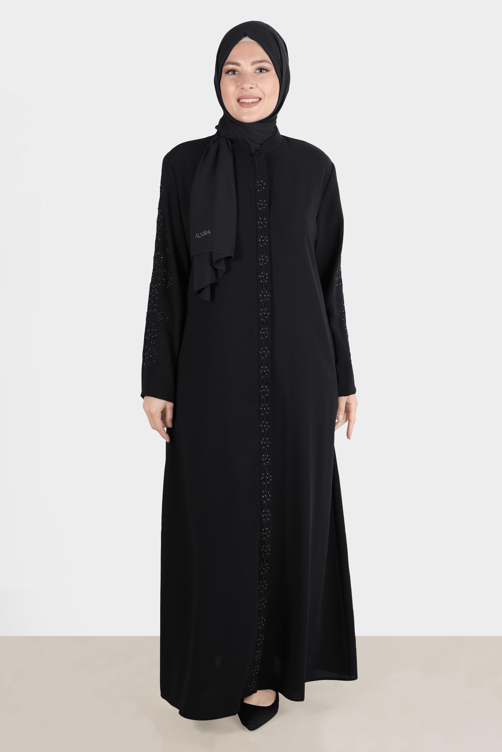 Vêtements hijab NOIR COUCHE DE FINITION BRODÉE DE GEMME 10530