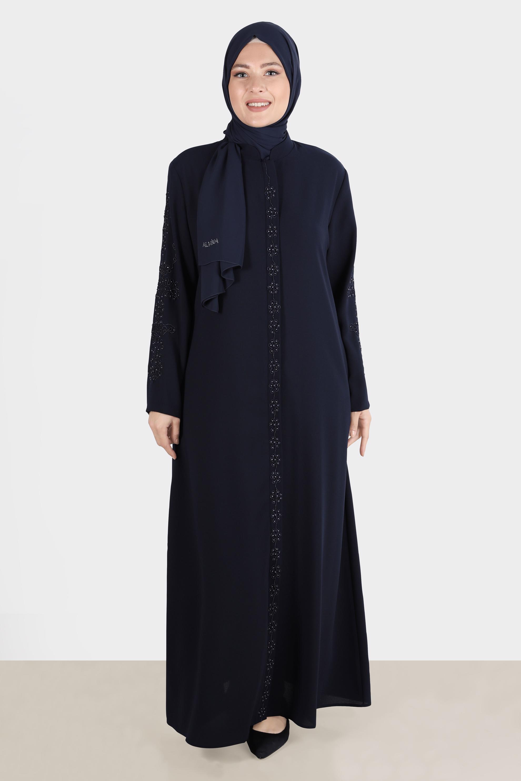Vêtements hijab BLEU MARINE COUCHE DE FINITION BRODÉE DE GEMME 10530