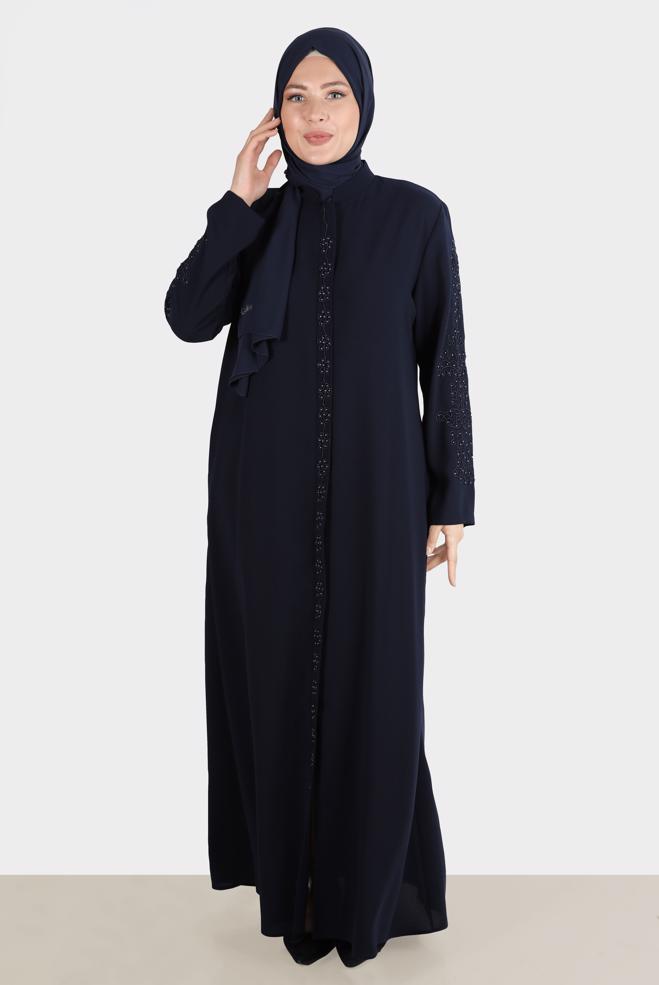 Vêtements hijab BLEU MARINE COUCHE DE FINITION BRODÉE DE GEMME 10530 - ALVİNA
