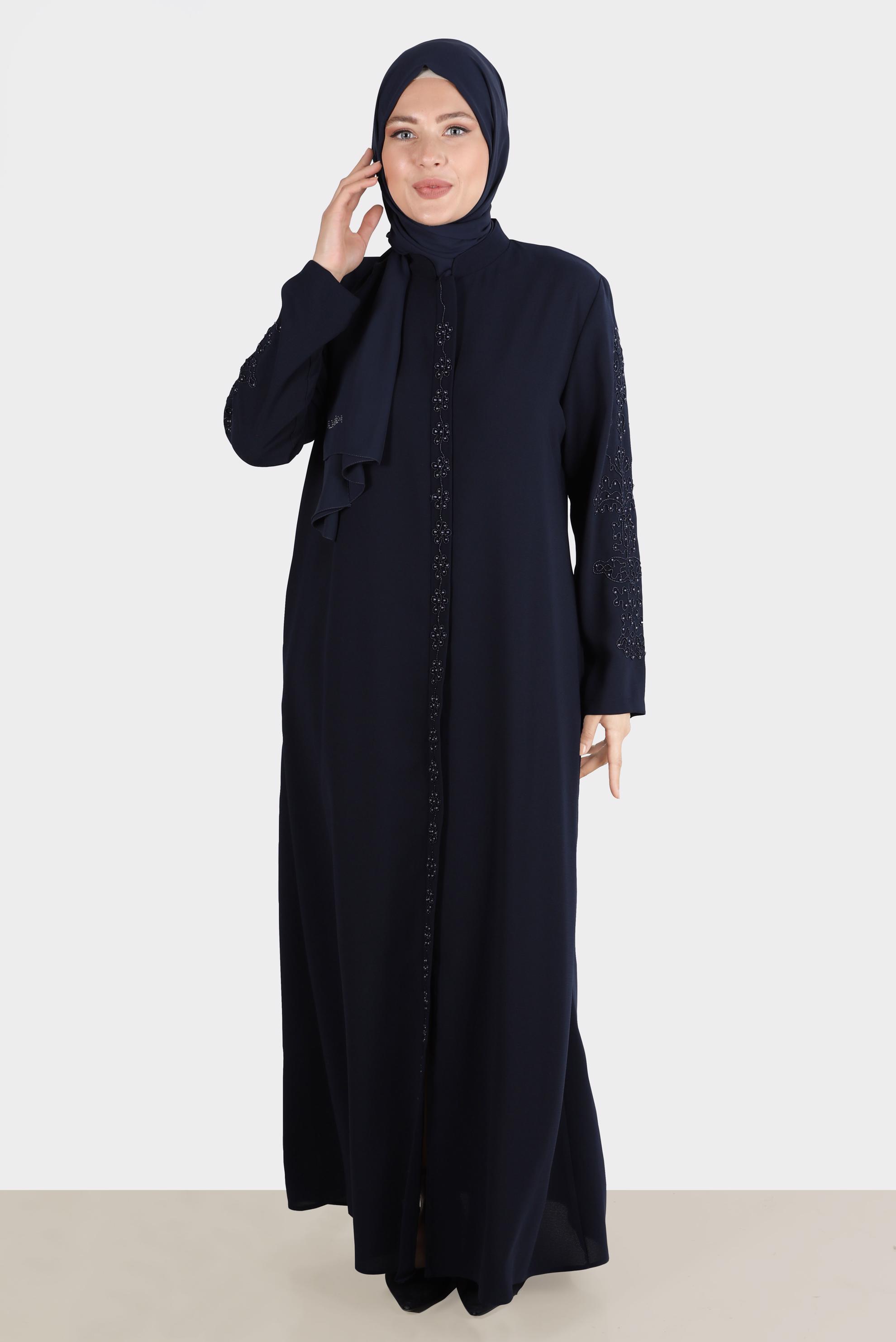Vêtements hijab BLEU MARINE COUCHE DE FINITION BRODÉE DE GEMME 10530