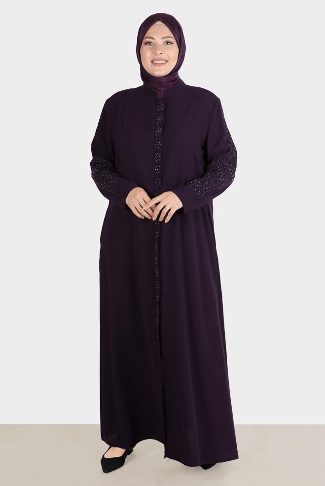 Vêtements hijab PRUNE COUCHE DE FINITION BRODÉE DE GEMME 10530 - ALVİNA