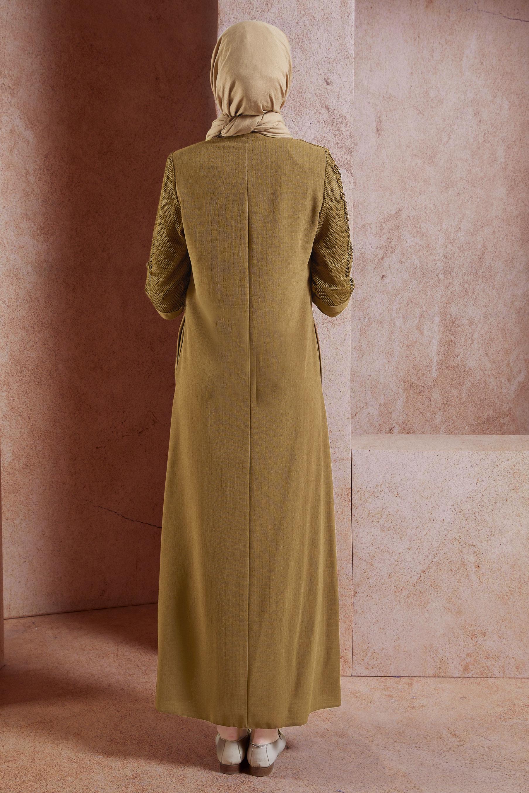 Tesettür giyim SARI FİLE DETAYLI PARDESÜ 10531 