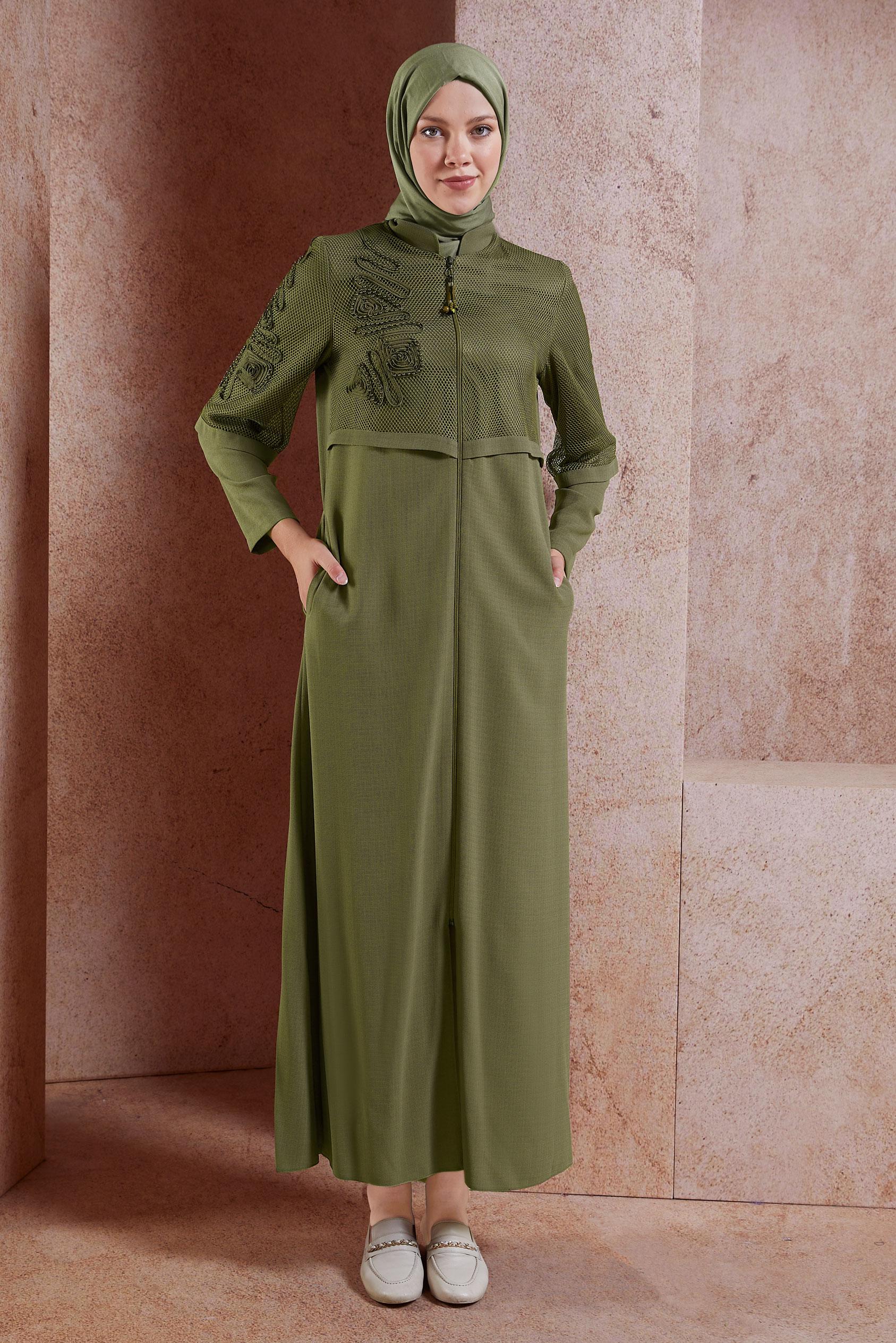 Tesettür giyim VİZON FİLE DETAYLI PARDESÜ 10531 