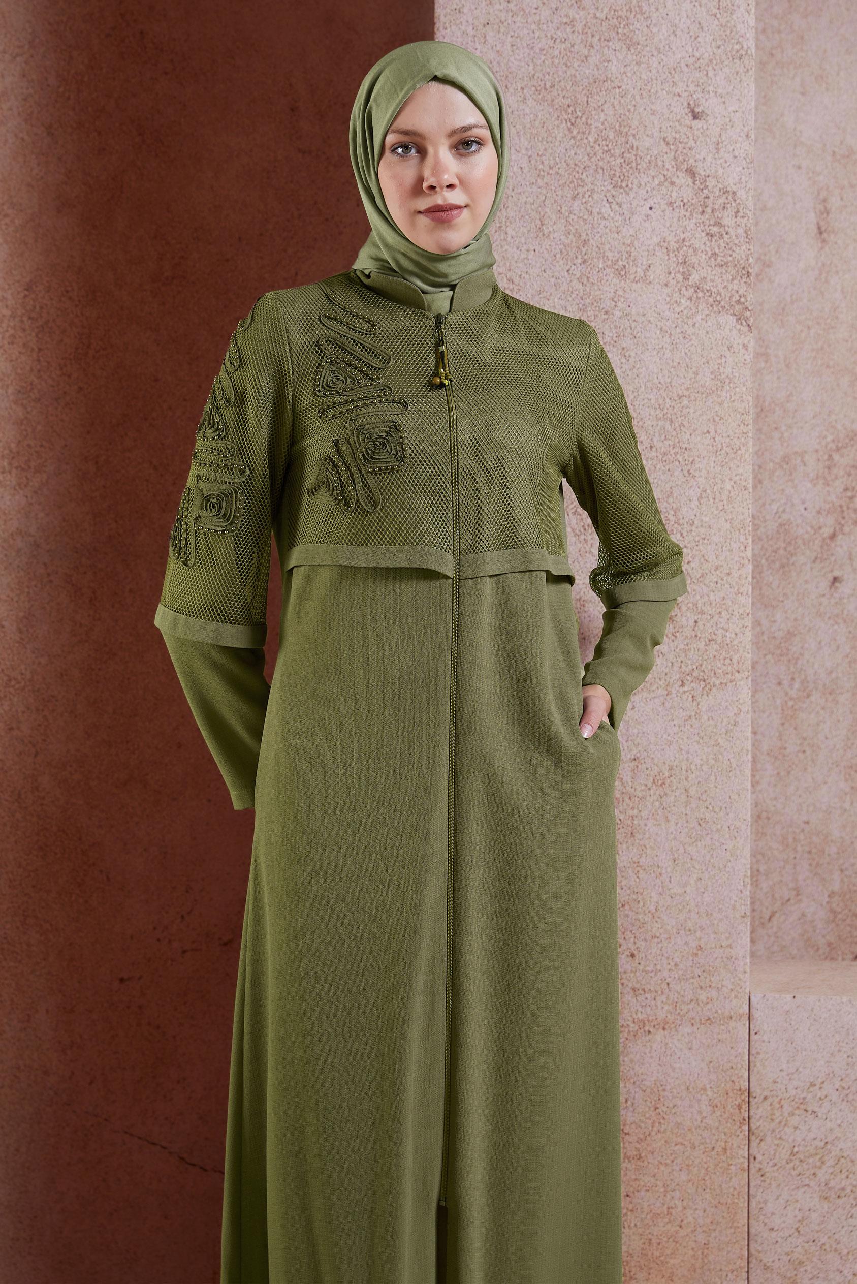 Tesettür giyim VİZON FİLE DETAYLI PARDESÜ 10531 