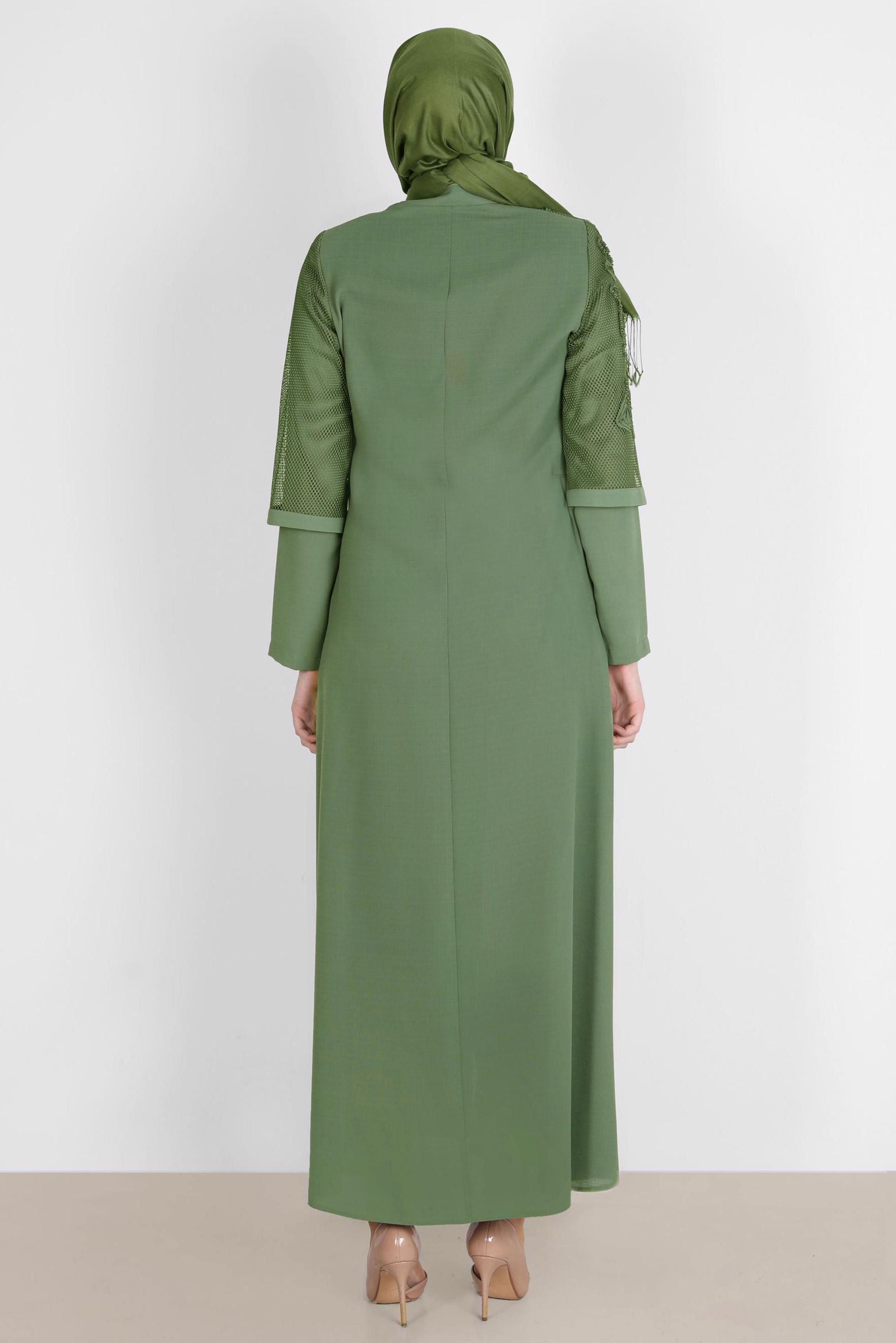 Tesettür giyim YEŞİL FİLE DETAYLI PARDESÜ 10531 